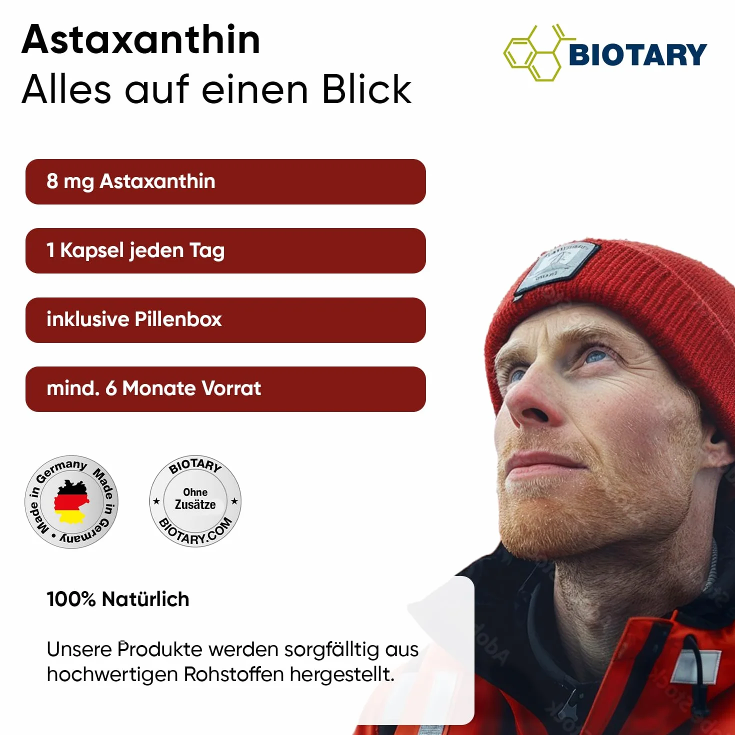 Astaxantina 8 mg 200 capsule vegetali vegane con vitamina E, Haematococcus Pluvialis