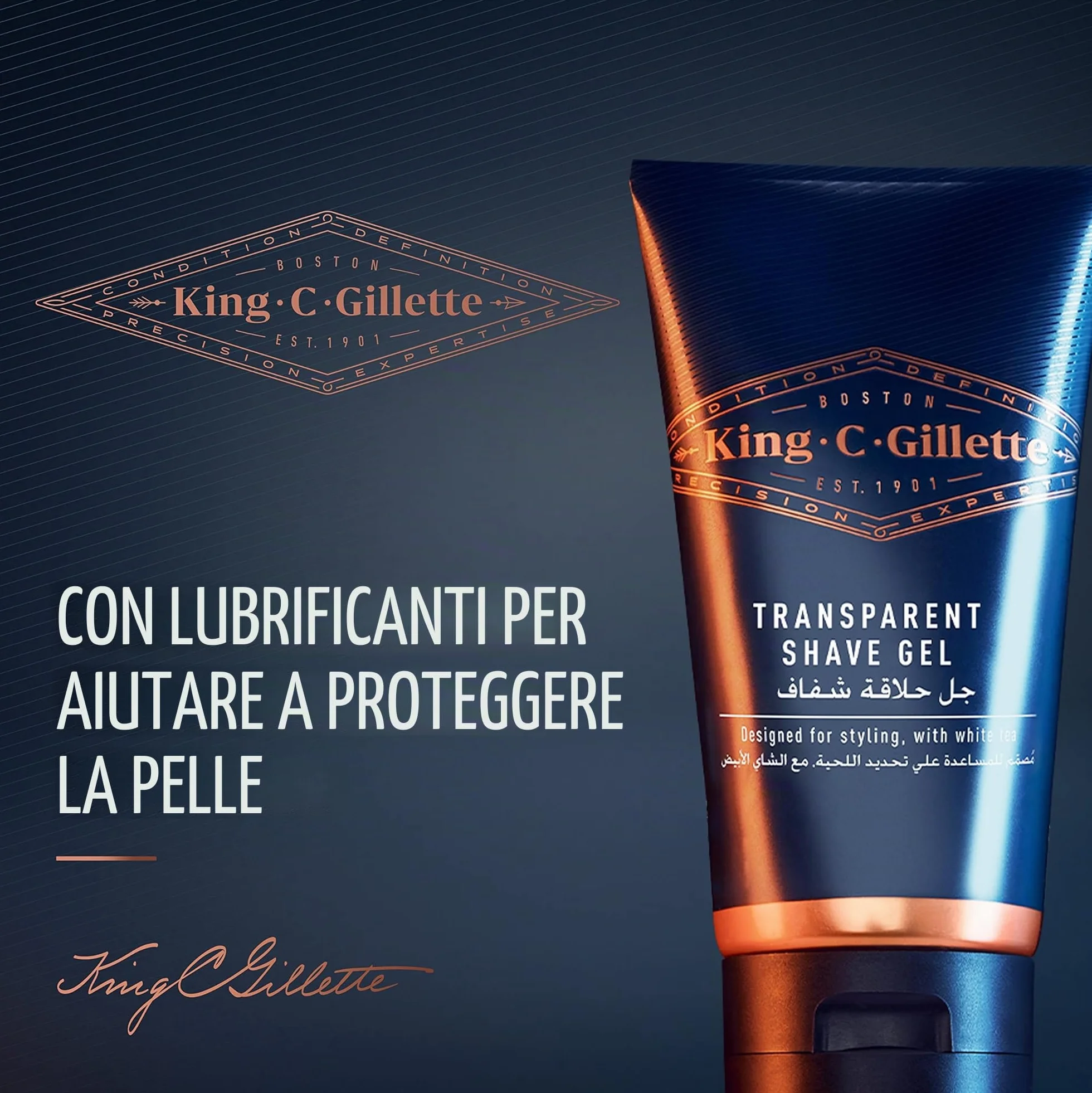 King C. Gillette Gel da barba trasparente con tè bianco e olio di argan, 141,7 g