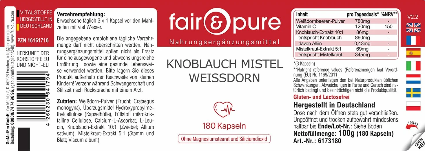 Fair & Pure® - Estratto di Aglio con Vischio e Biancospino - Vegan - 180 Capsule