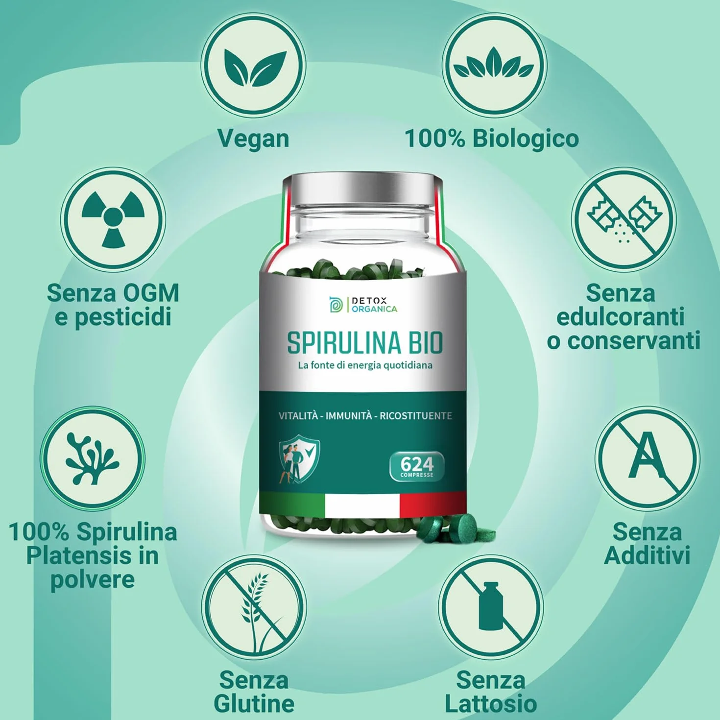 Detox Organica Spirulina in polvere BIO 250g Ricca di Ficocianina Ferro Vitamine Minerali Proteine Alga Spirulina Pura