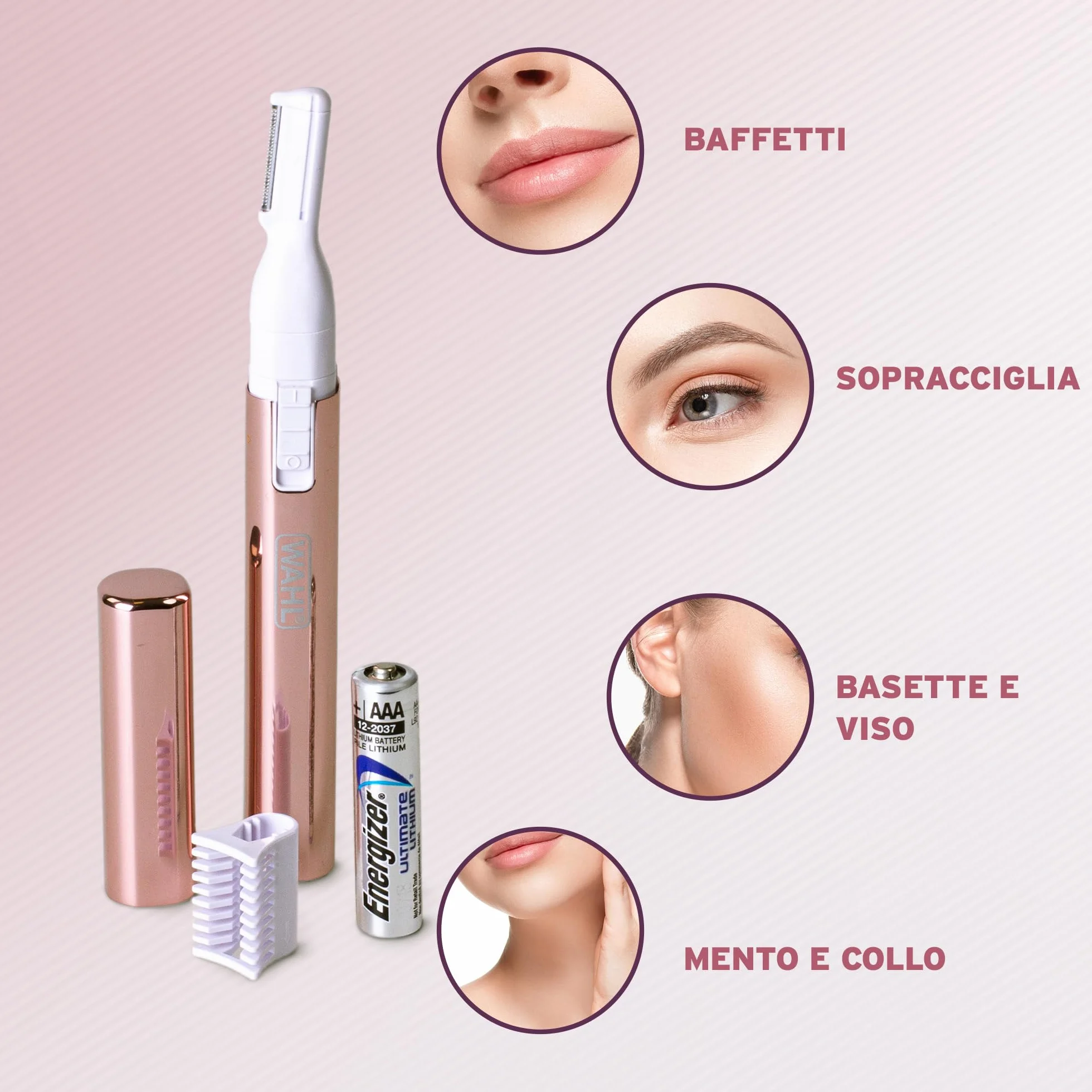 WAHL Ladies Precision Eyebrow Shaper, rifinitore per sopracciglia da donna, testina lavabile, rifinitore a batteria per donne, depilazione indolore, rifinitura di zone complesse