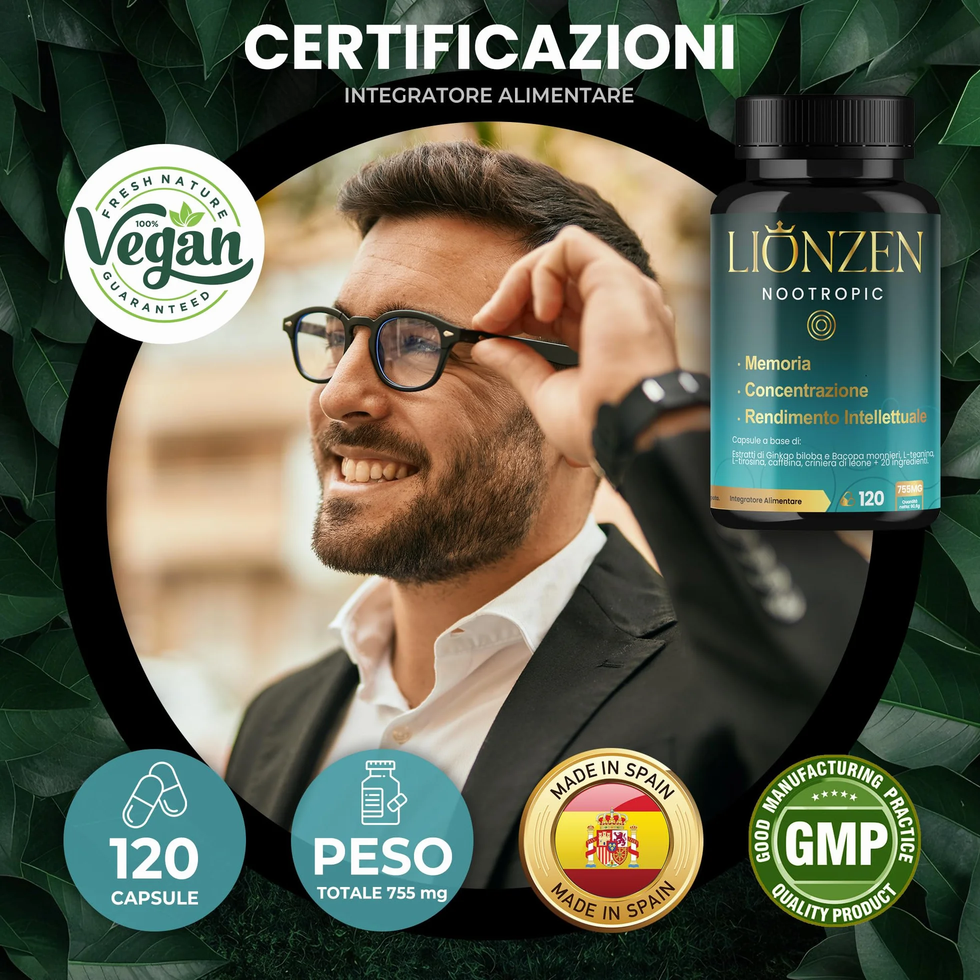 Nootropico concentrato Memoria e Concentrazione 23 ingredienti naturali Bacopa Ginkgo Biloba Caffeina Vitamine Magnesio