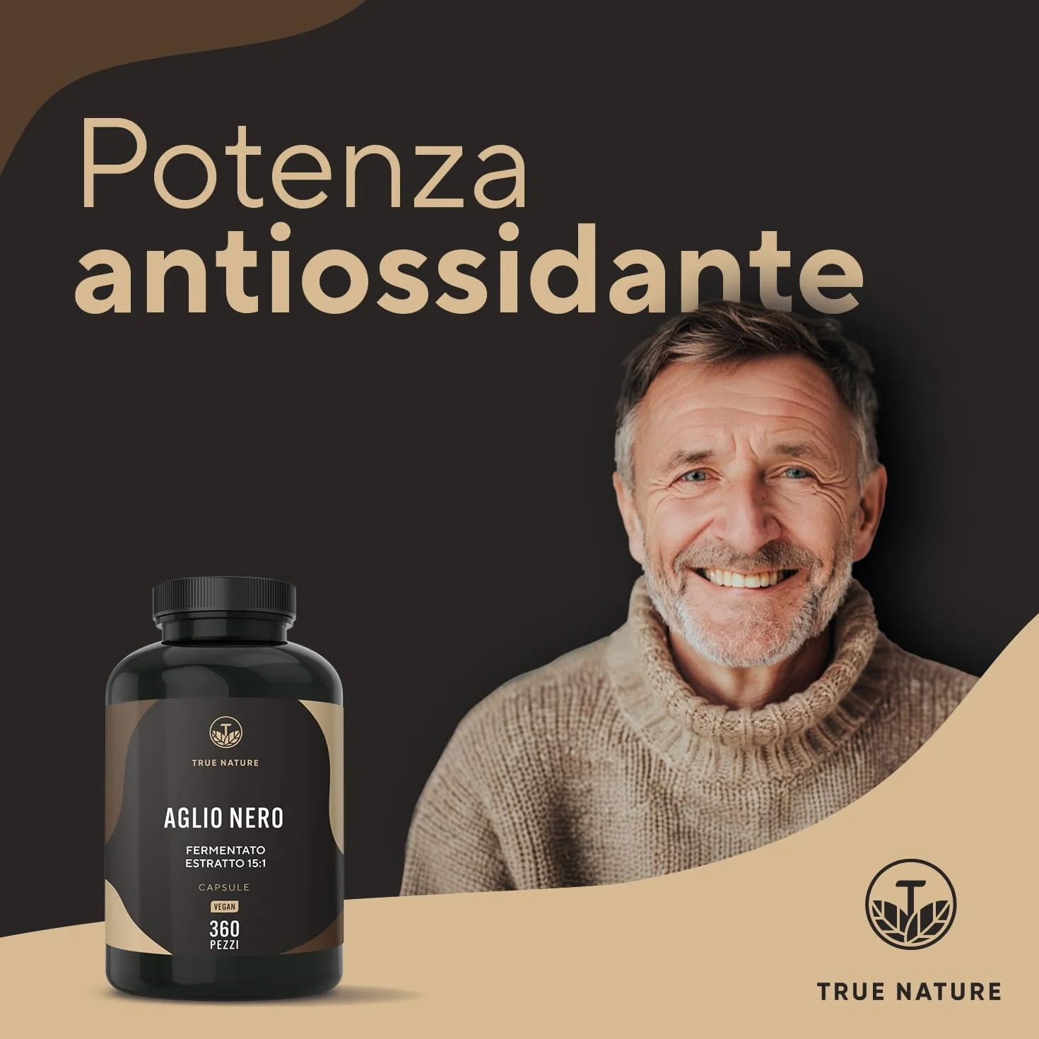 Aglio nero fermentato – 360 capsule – 22.500mg dose giornaliera (Estratto ad alto dosaggio) – Con S-allilcisteina naturale (SAC) e 14,89% di polifenoli – Aglio nero capsule – Vegano – TRUE NATURE