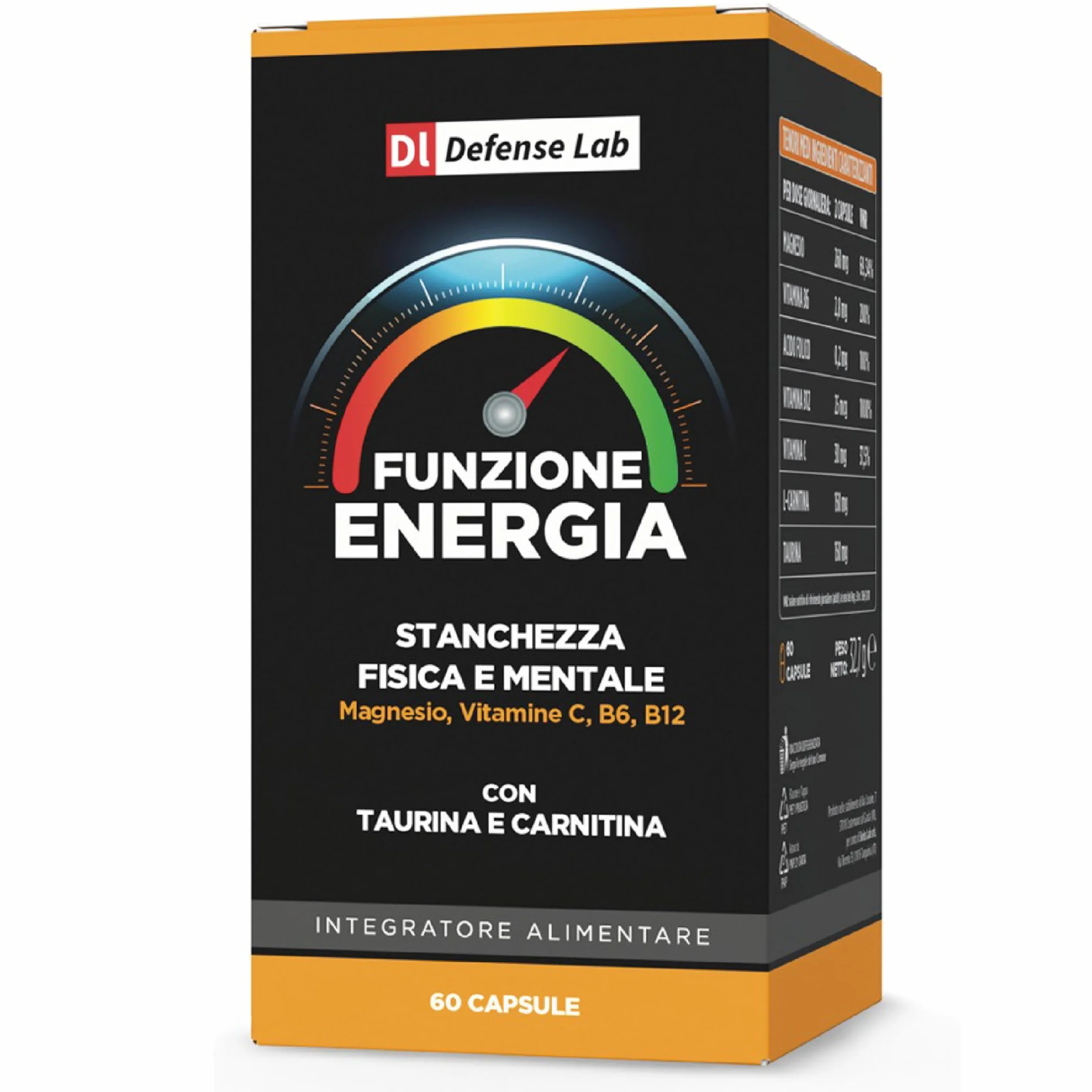FUNZIONE ENERGIA Integratori Stanchezza Magnesio Bisglicinato Carnitina Taurina Vitamine Acido Folico 60 Capsule