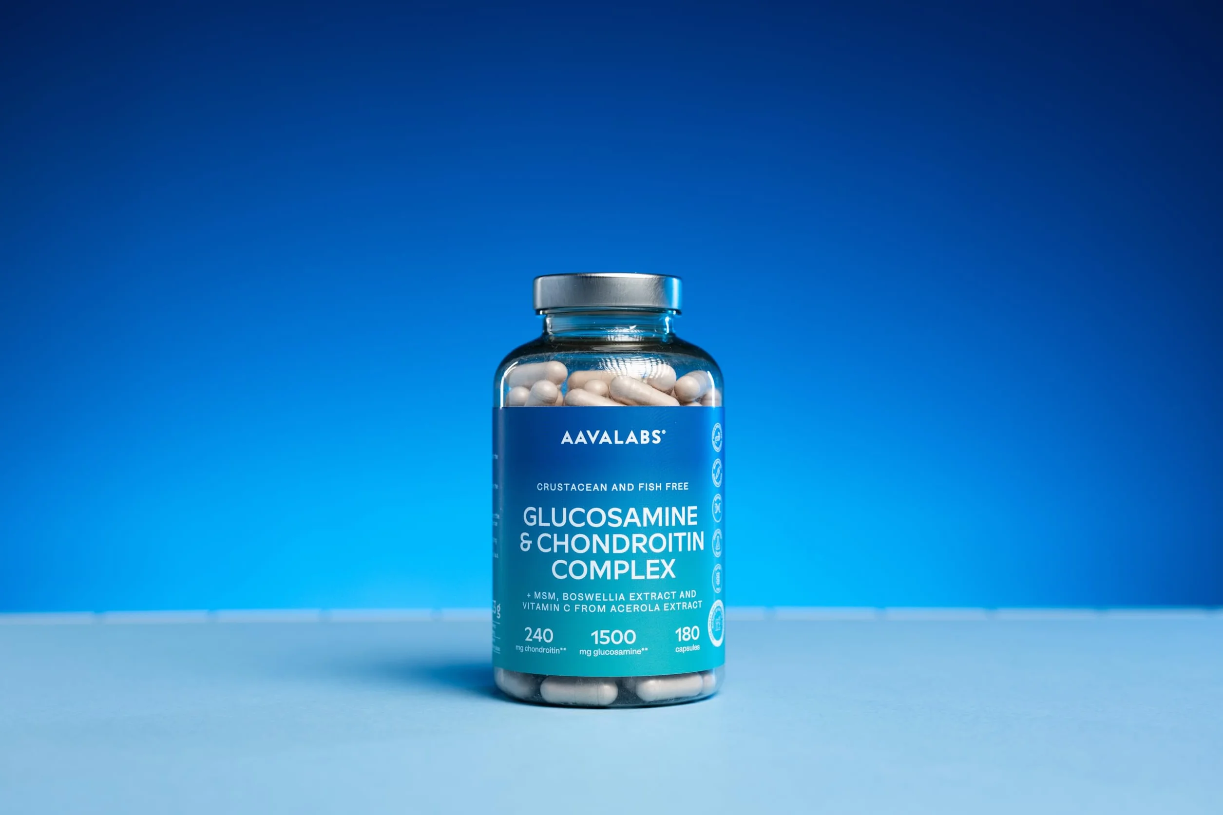 Glucosamina Condroitina MSM Integratore Alto Dosaggio con Boswellia Serrata e Vitamina C Naturale da Acerola - Senza Pesce e Crostacei - Integratore Difese Immunitarie, Ossa, Cartilagini - 180 Capsule