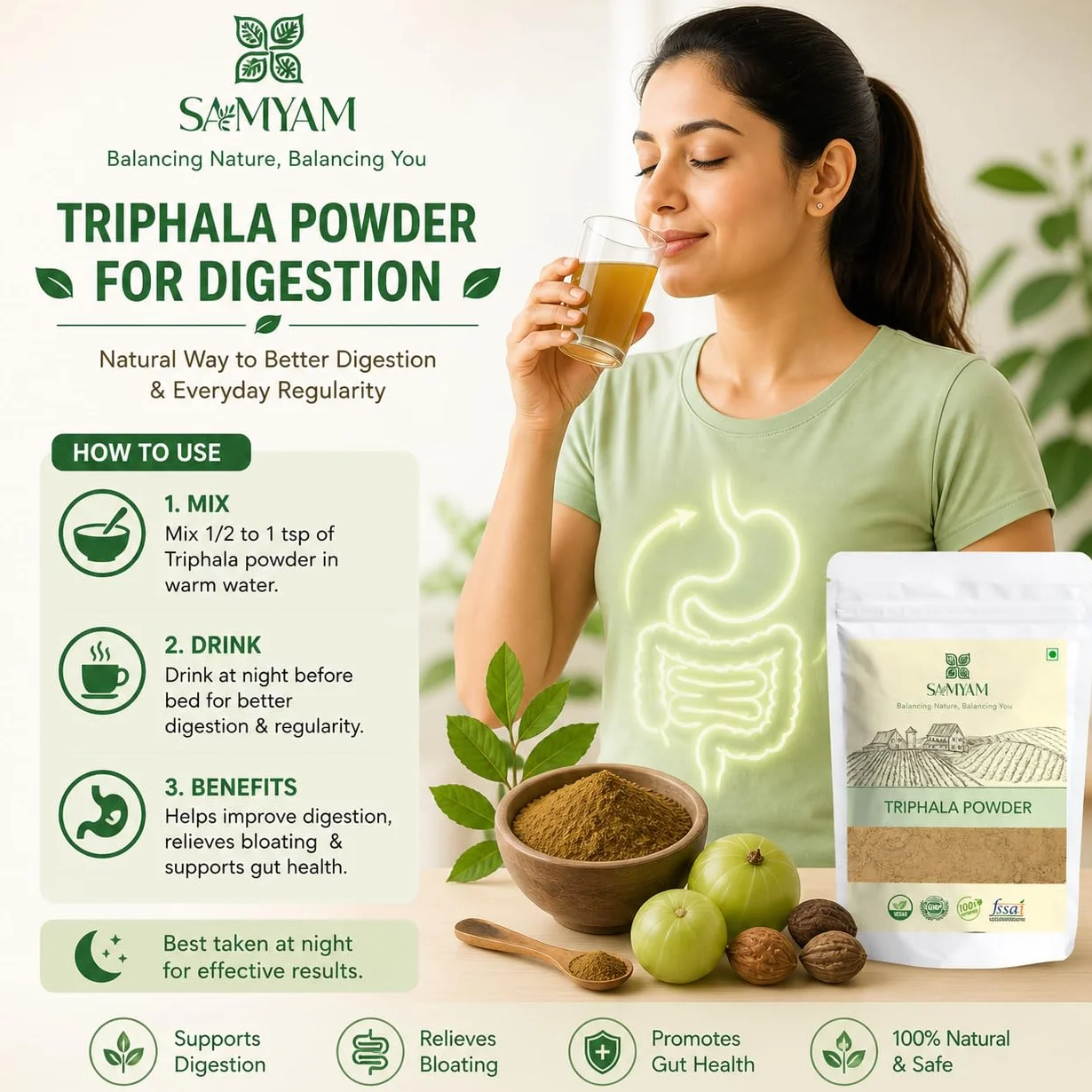 Samyam Triphala Powder, confezione da 500 g | per la digestione e la salute dell'intestino