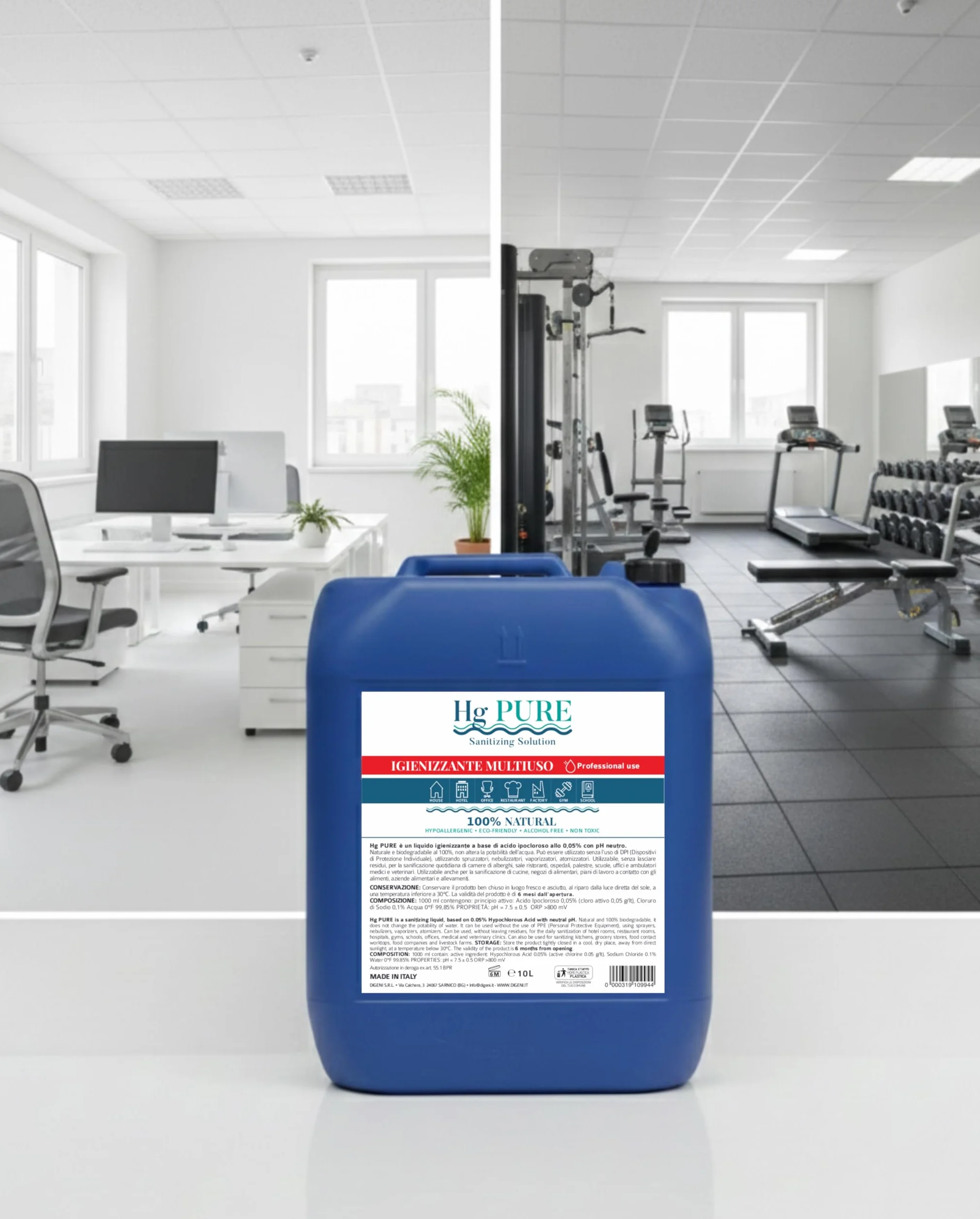 Hg Pure Disinfettante Igienizzante Liquido 5 litri Antibatterico Sanificante no Alcool Made in Italy