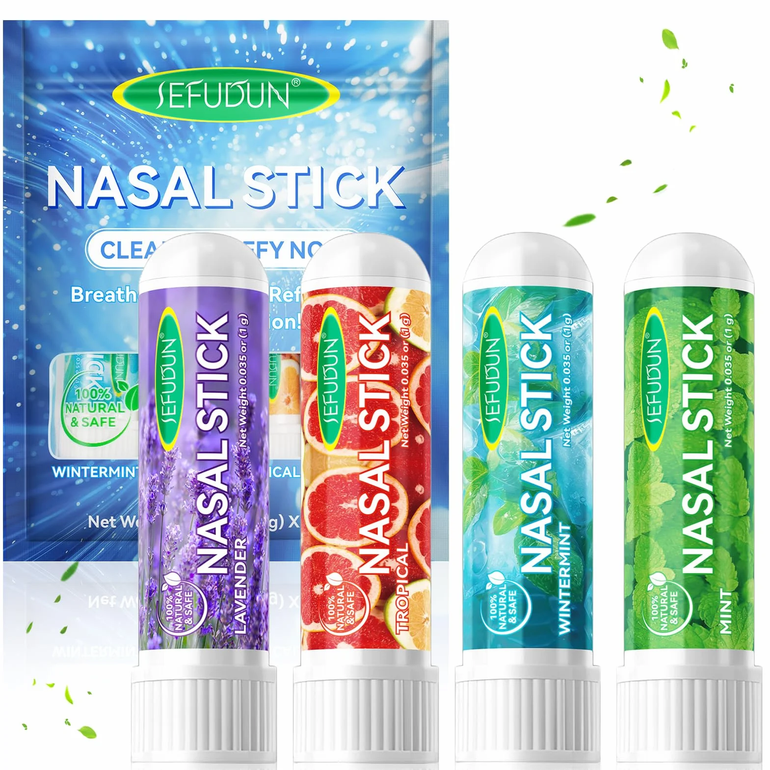 Bastone Nasale Agli Oli Essenziali 4 Pack, Inalatore Nasale Aromaterapia Menta, Sollievo Naso Chiuso