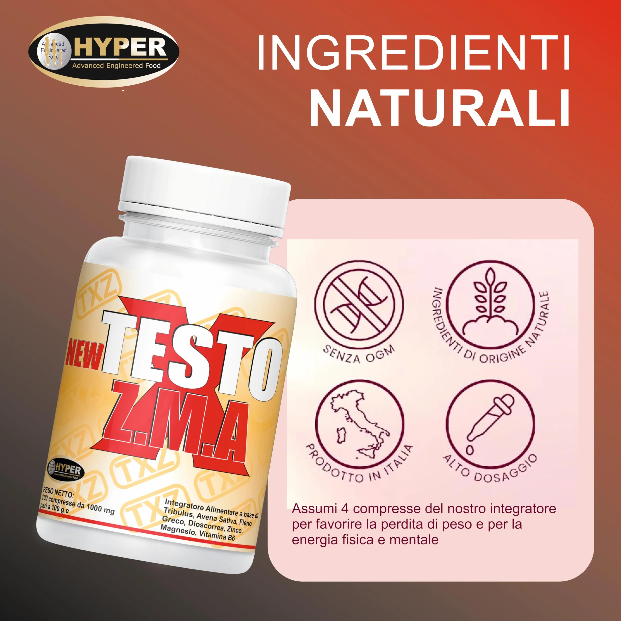 Testo X ZMA - Integratore per Uomini con Tribulus, Fieno Greco, Zinco, Magnesio e Vitamina B6 - Supporto Testosterone, Recupero Muscolare, Energia - Perdita del Desiderio Sessuale, Stanchezza