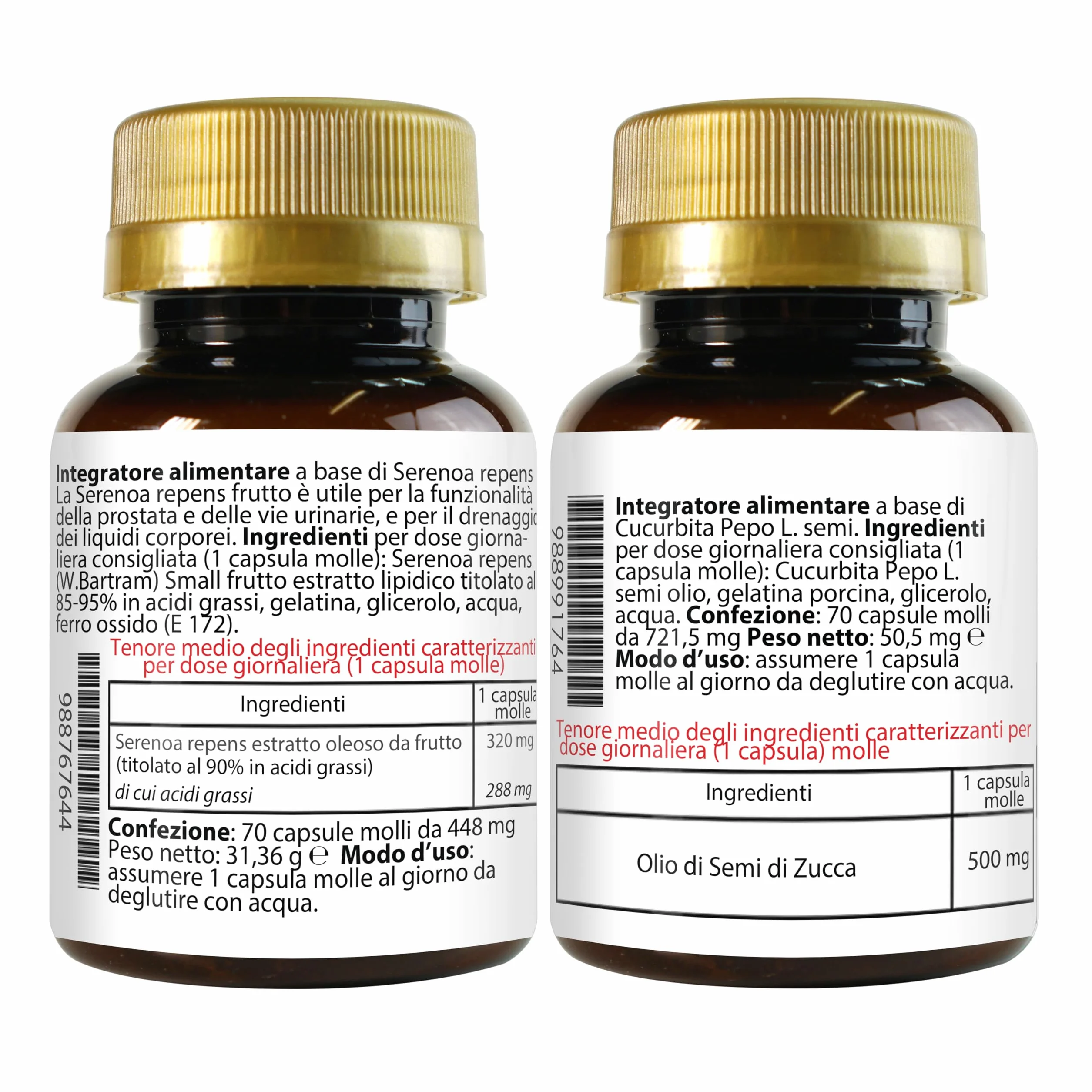 LA BOTTEGA DEGLI INTEGRATORI Set di Integratori Prostata Serenoa Repens 70 Perle Semi di Zucca 70 Capsule Molli