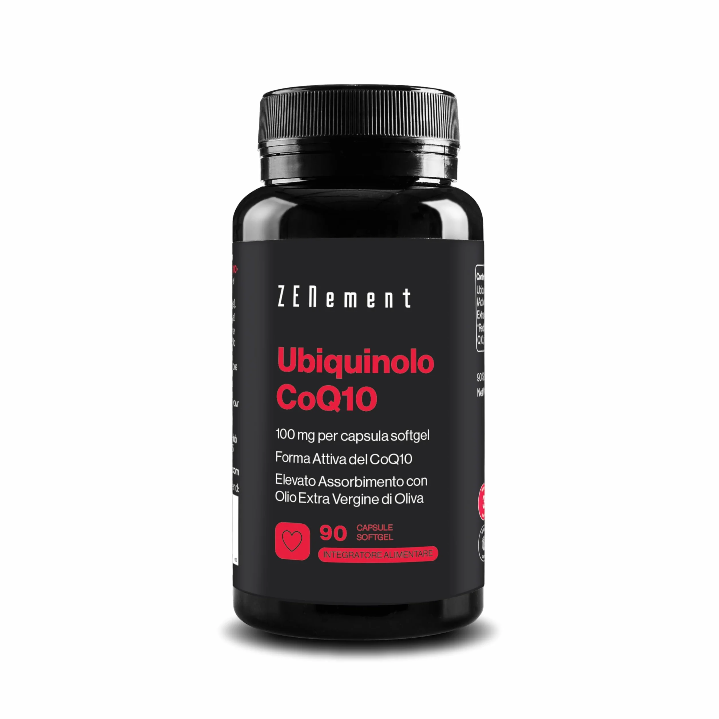 Ubiquinolo 100mg – Forma Attiva e Ridotta del CoQ10 – Alta Assorbibilità con Olio Extravergine di Oliva – 90 Capsule Softgel, 3 Mesi di Scorta – Zenement