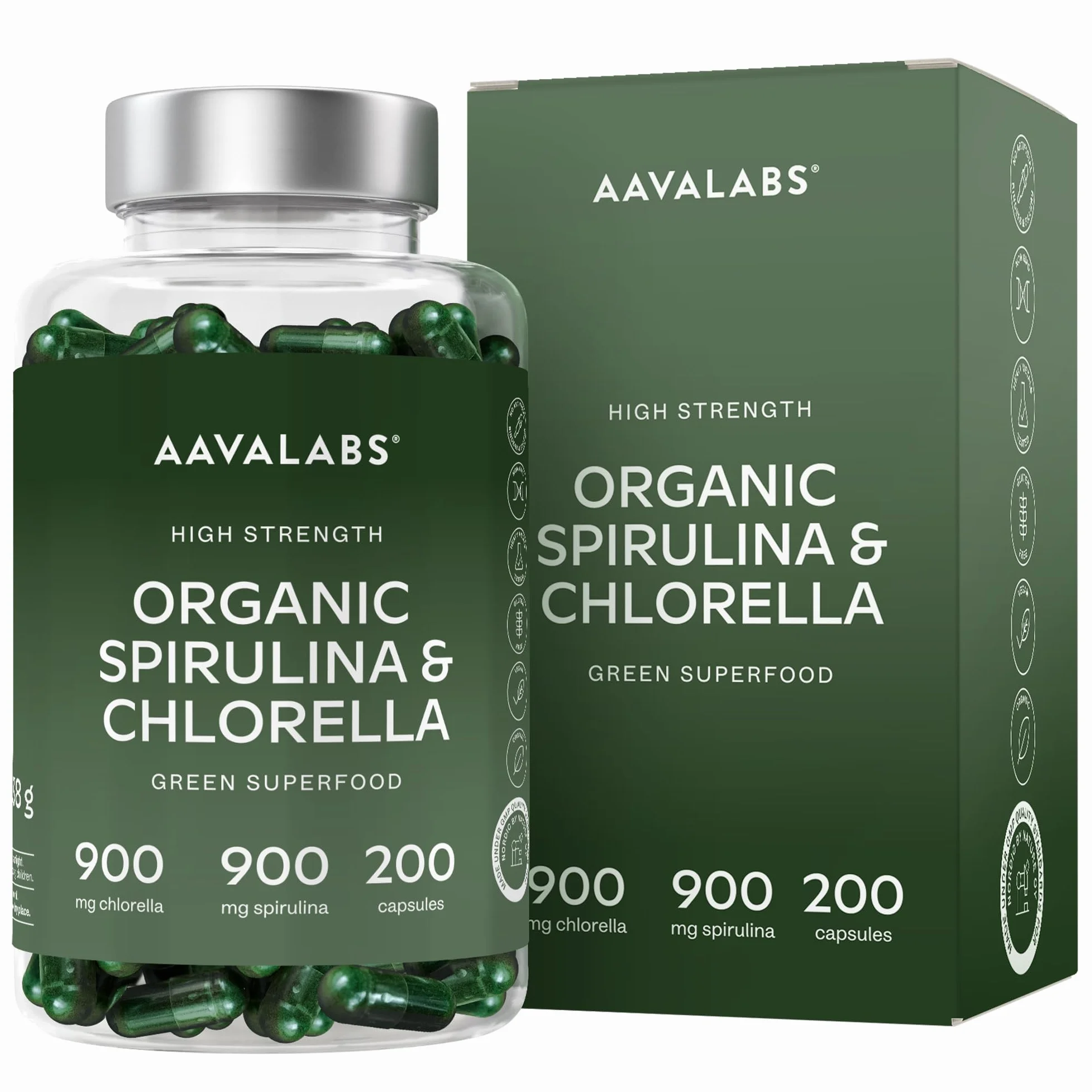 AAVALABS Spirulina & Chlorella Bio 1800 mg 200 Capsule Vegan