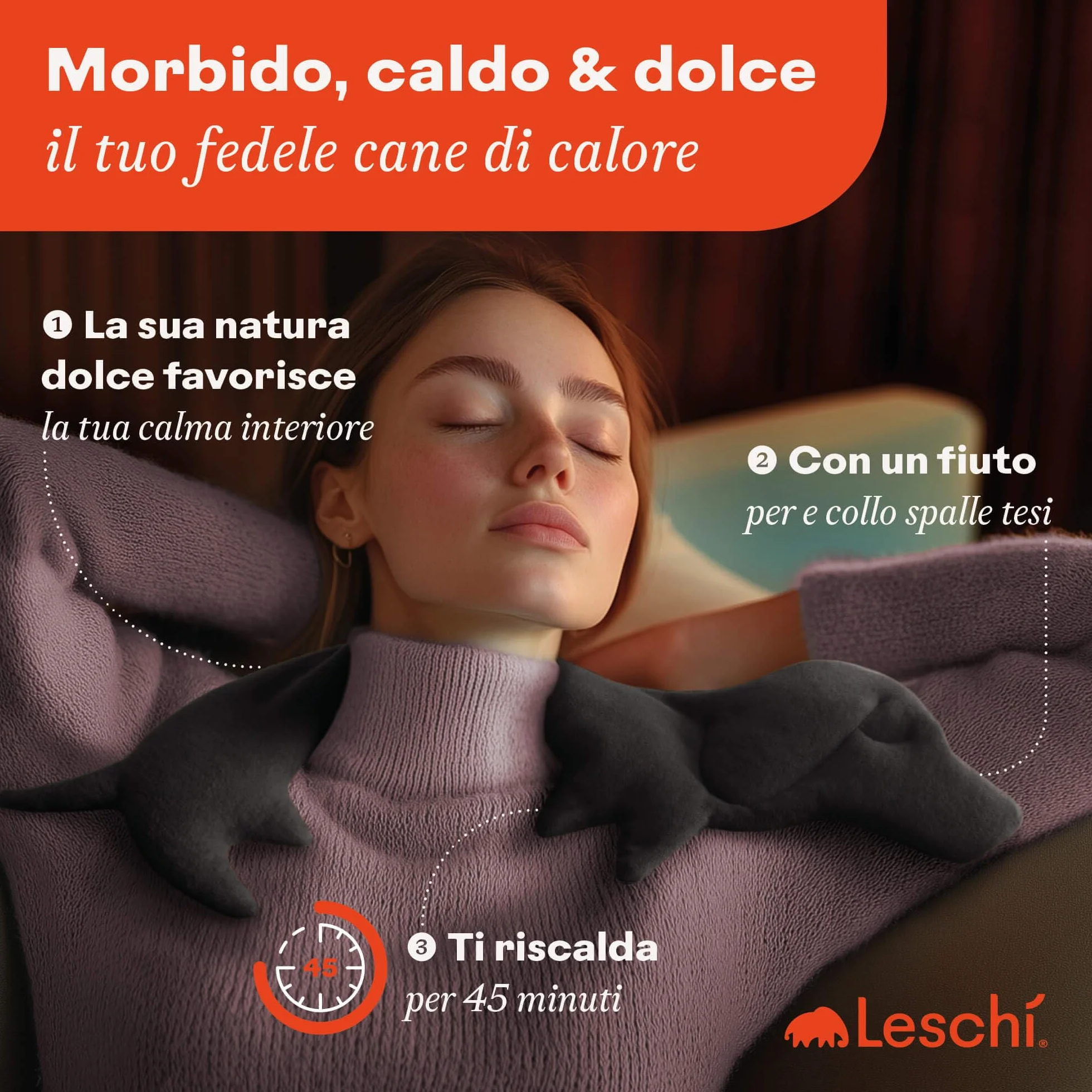 LESCHI Cuscino cervicale termico per microonde, 100% cotone e grano biologico, cane nero, cuscino riscaldante ideale come fonte di calore in inverno e per alleviare tensioni a spalla schiena collo
