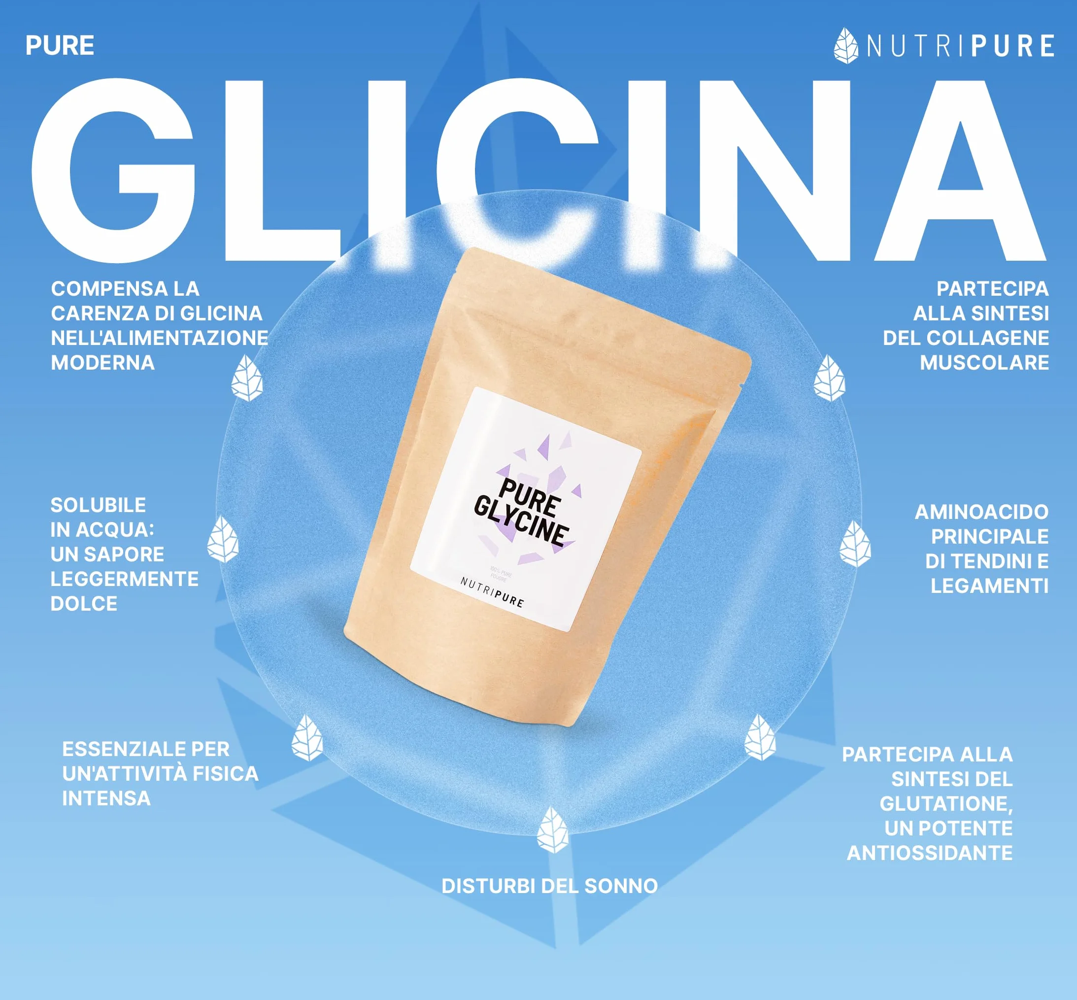 Glicina Pura | 100% Vegano | Aminoacido Essenziale | Ideale Per La Ricostruzione Del Collagene, Le Articolazioni E La Tendinite | Senza OGM, Senza Additivi | 31 Dosi | Bustina Da 310 G | Nutripure