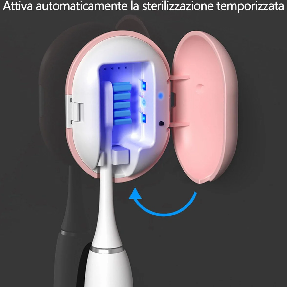 Sterilizzatore universale completamente automatico dello spazzolino da denti domestico, asciugatura UV, adatto per la piccola cura orale montata a parete per viaggi all'aperto (blu)