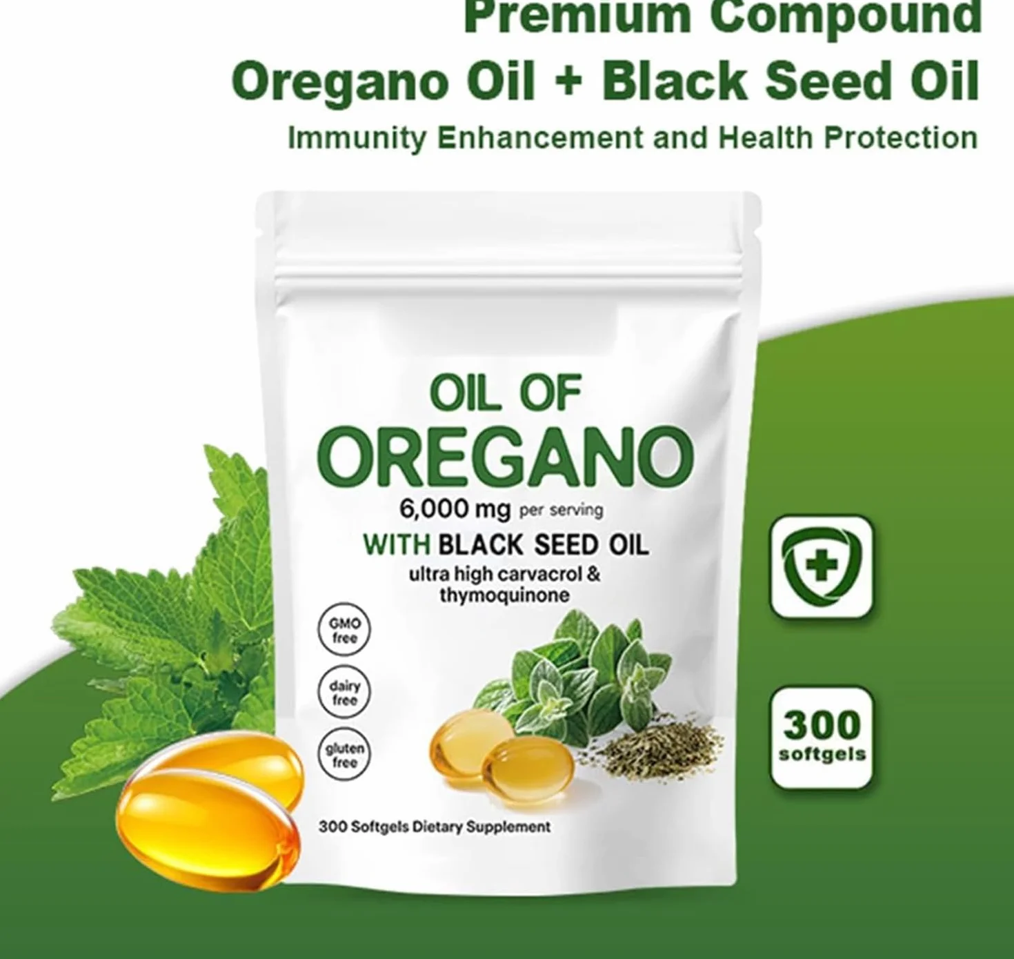 Resilia Oil of Origano Softgels 6000 mg con Olio di Semi Neri, Integratore di Origano Non OGM