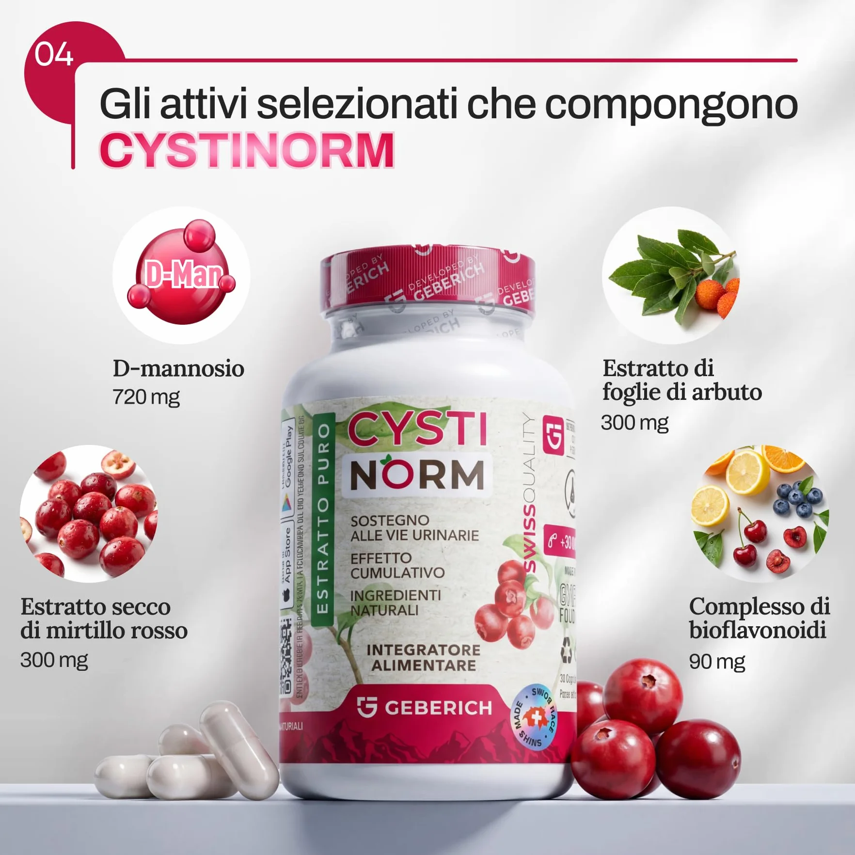 Capsule CYSTINORM | Salute delle vie urinarie | D-Mannosio 720 mg + Estratto di mirtillo rosso 300 mg | Salute della vescica | Con corbezzolo e bioflavonoidi | Integratore Alimentare