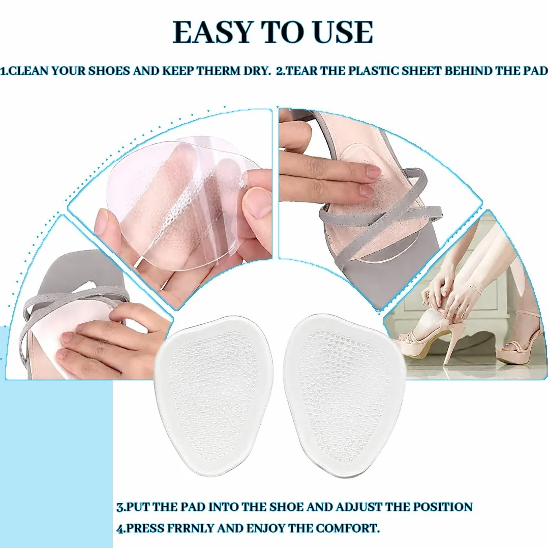 Cuscinetti per Avampiede in Gel, Metatarsal Pads per Metatarsalgia, Soletta Auto-adesiva Antiscivolo per Tacchi Alti, Sollievo Dolore (Trasparente)