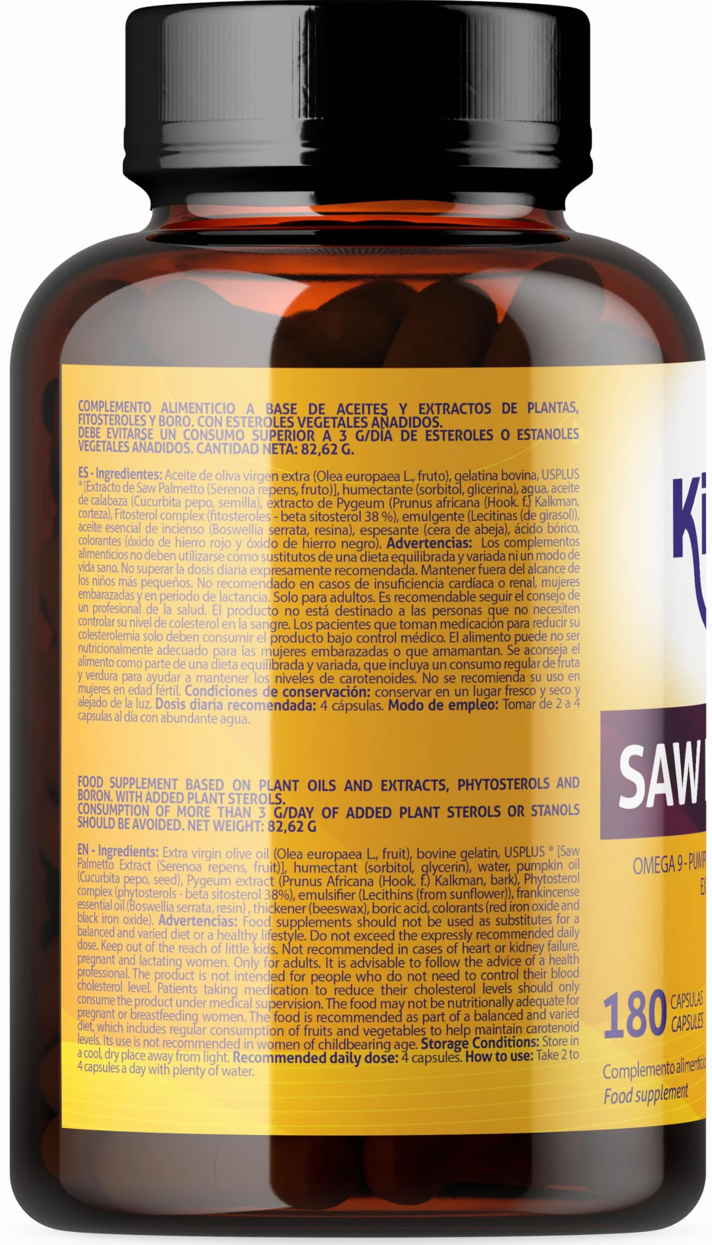 Kinoko Life Saw Palmetto 320 mg 180 capsule Estratto lipidosterolico puro 85-95% con Omega 9 Olio di Semi di Zucca Pygeum Africanum Serenoa Repens Capelli e Prostata