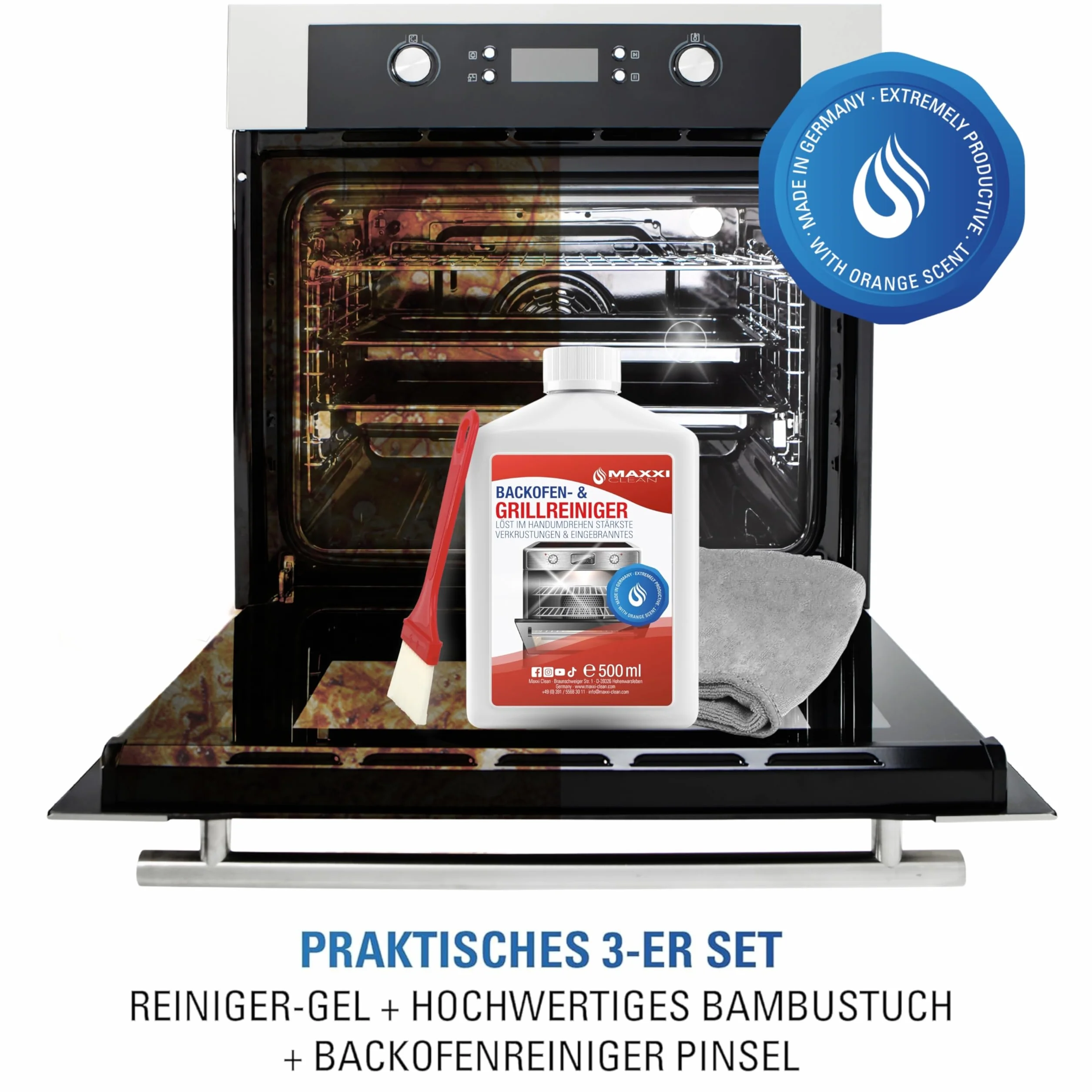 Maxxi Clean Set Combinato Pulizia Forno e Grill 500 ml Gel Pennello Panno Microfibra Sgrassatore