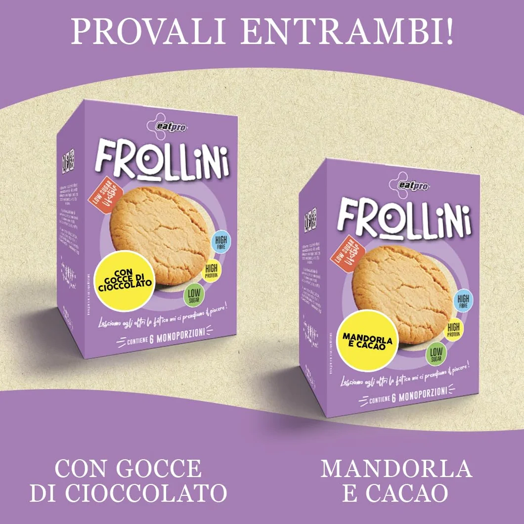 Biscotti Proteici Frollini Con Gocce Di Cioccolato EatPro 6 Monoporzioni Colazione Proteica, Snack Proteici, 30% Proteine 18% Fibre, Low Carb Biscotti Keto Diet, Dieta Chetogenica Prodotti