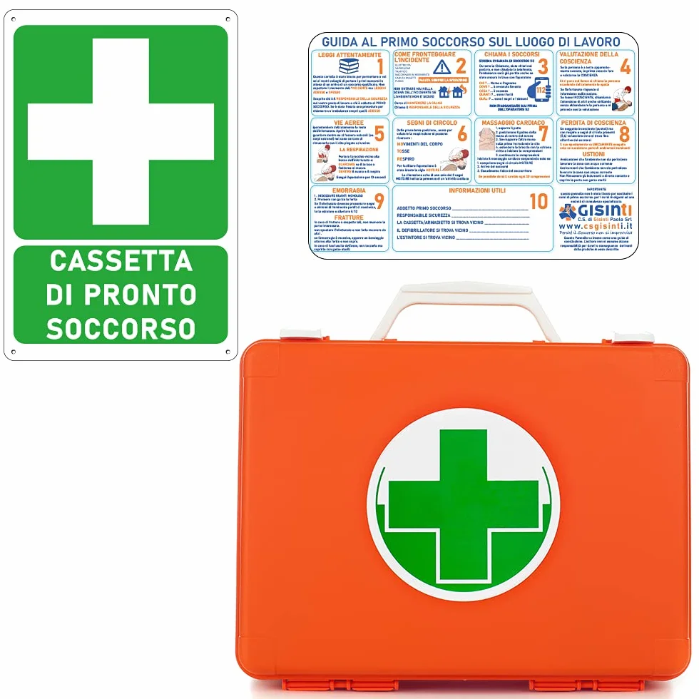 Gisinti Kit Cassetta Pronto Soccorso All.1 Aziende 3+ Lavoratori Gruppo A B Cartello PVC 30x20 Arancio