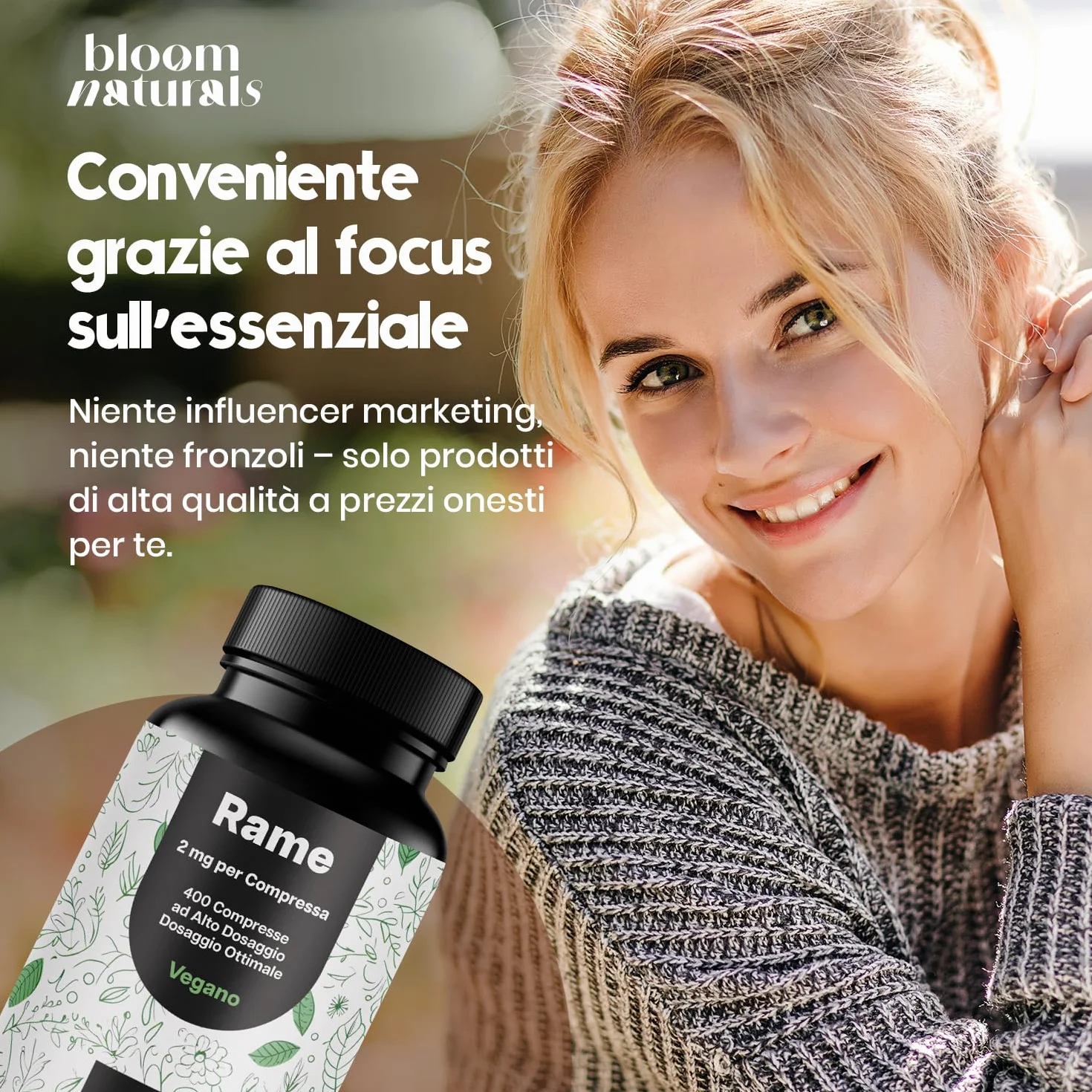 Rame Integratore - 400 Compresse Alto Dosaggio 2 mg - Rame Bisglicinato per Pelle e Capelli - Vegano & Prodotto in Germania - Testato in Laboratorio