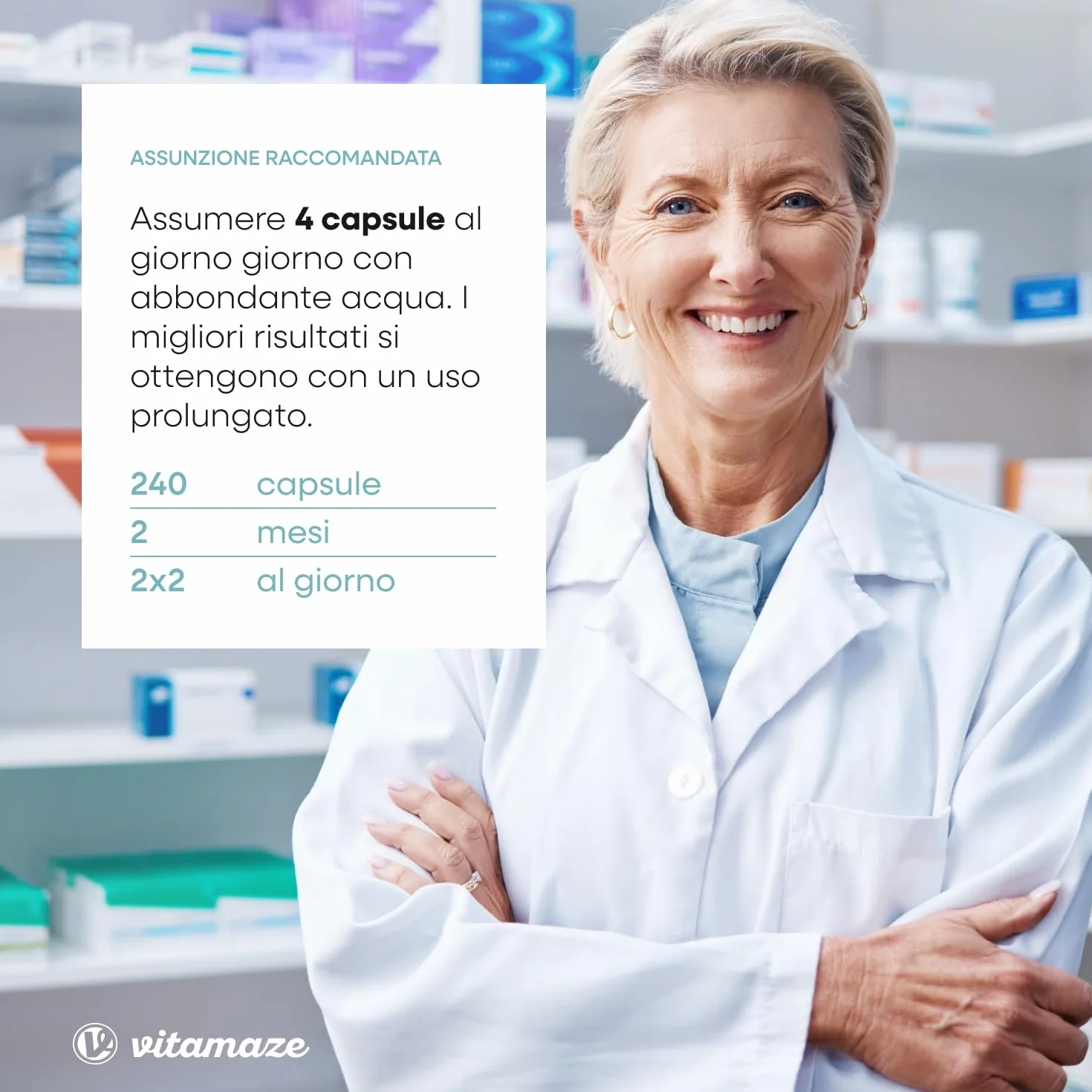 Glucosamina Condroitina MSM 2250 mg con Vitamina C, 240 Capsule, Articolazioni e Cartilagine Integratori, Alto Dosaggio, Naturale senza Additivi non Necessari, Qualitá Tedesca - Vitamaze®