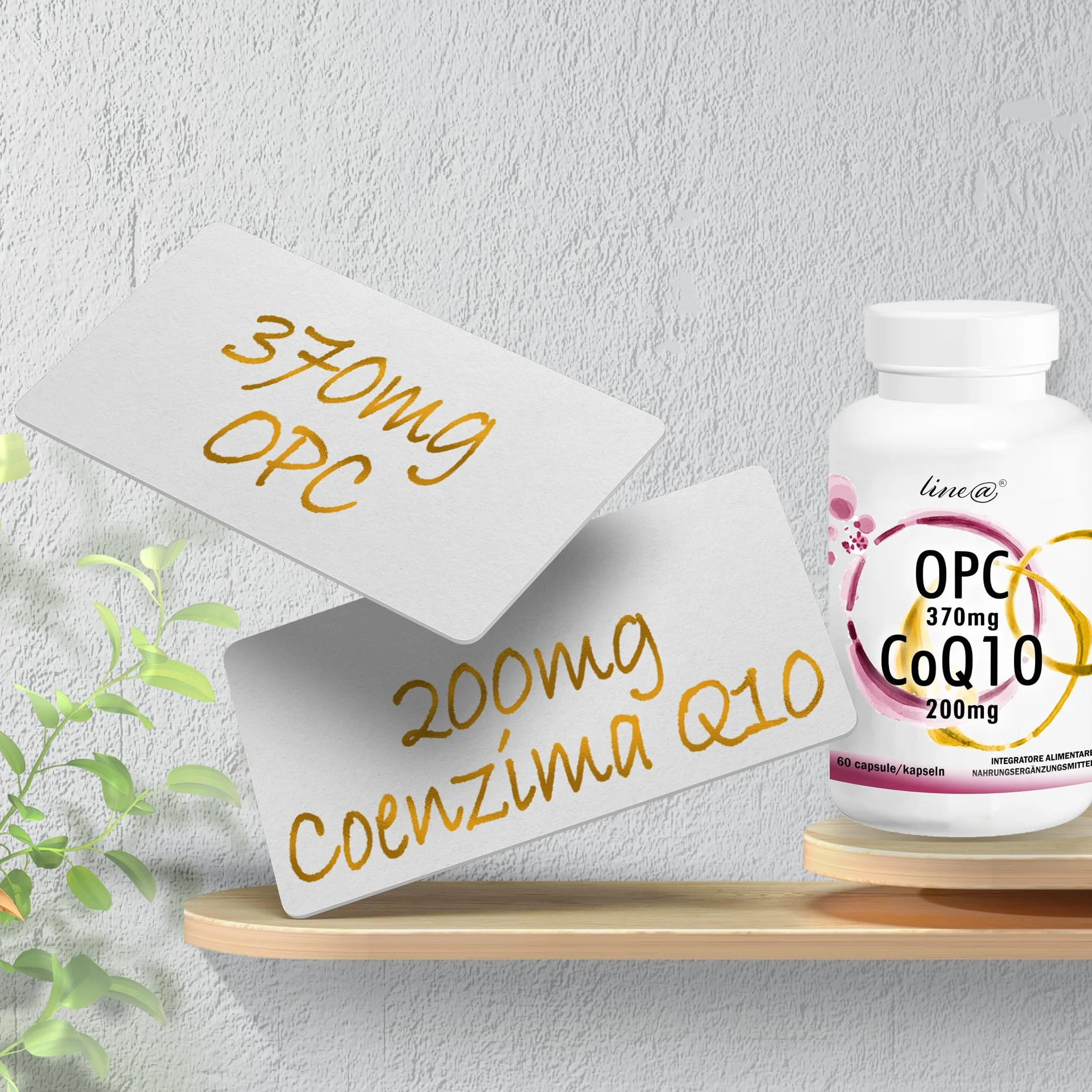 OPC e CoQ10 Line@ | Potente ANTIOSSIDANTE 2 in 1 | E.s. di VITE ROSSA 370mg e COENZIMA Q10 200mg | 60 capsule | 2 MESI