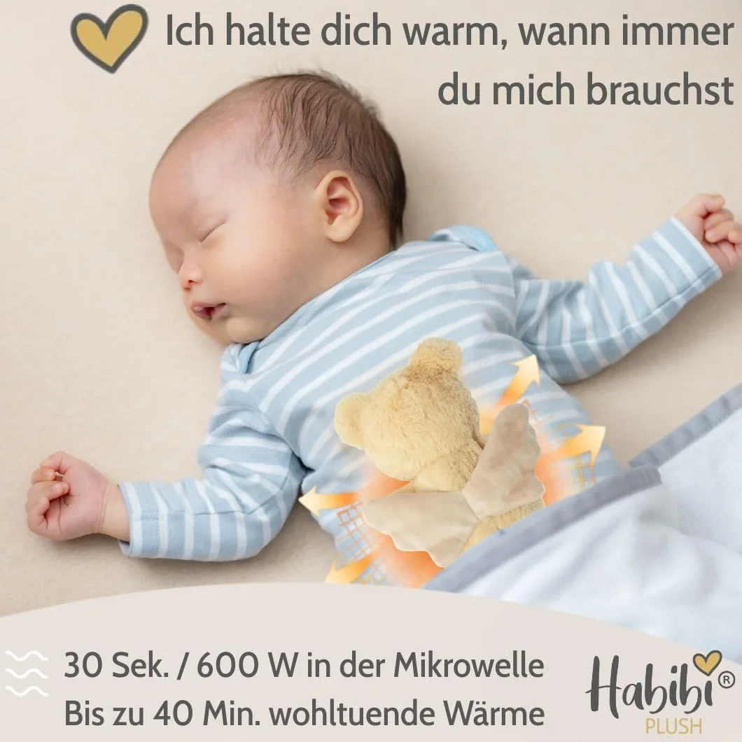 Habibi Premium Midi Deluxe – 2032 - Orso angelo custode con ali con sacchetto di grani estraibile, cuscino termico per riscaldare nel forno a microonde