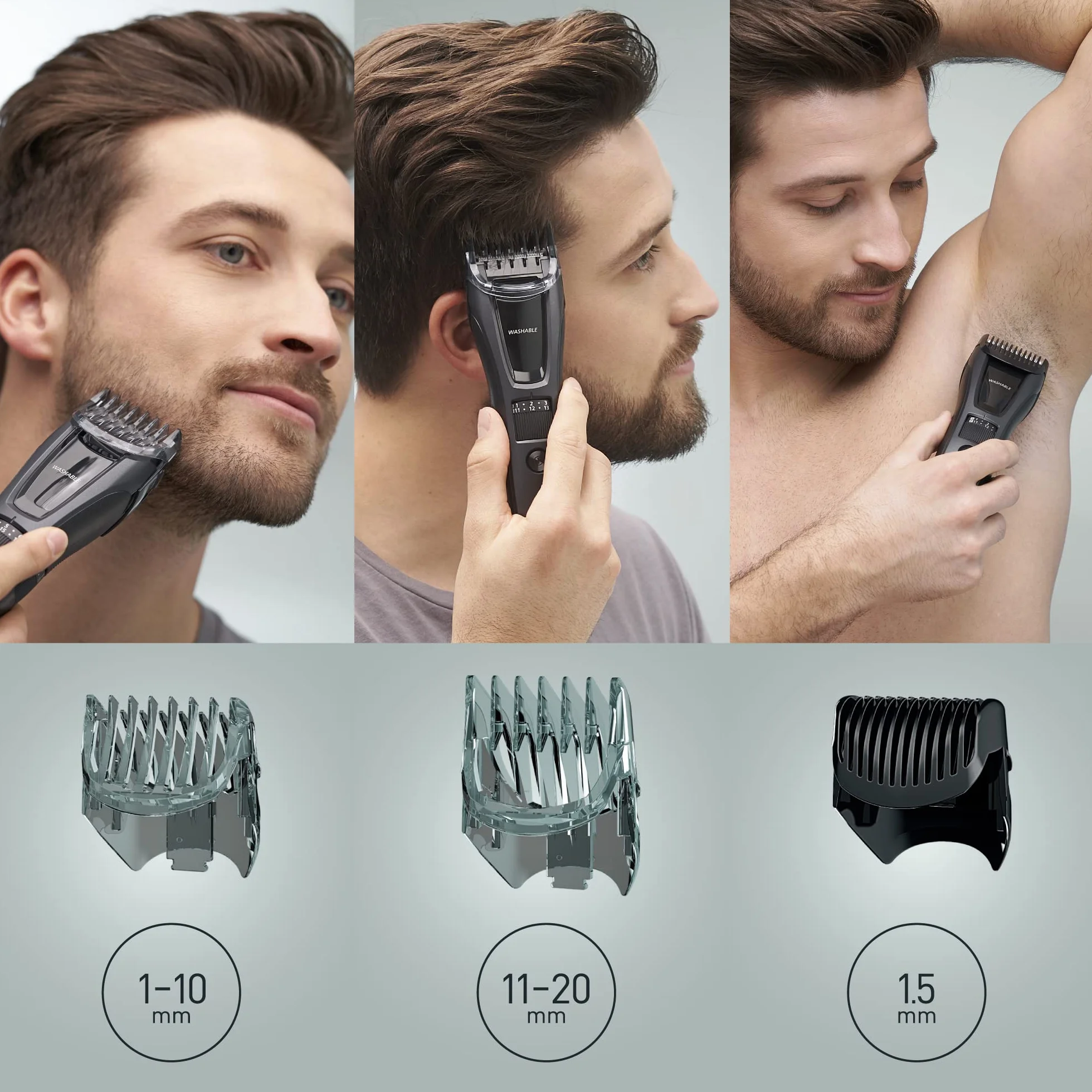 Panasonic ER-GB62-H503 Regolabarba Tagliacapelli Uomo Cordless Impermeabile 39 Impostazioni Lunghezza 3 Accessori Grigio Opaco