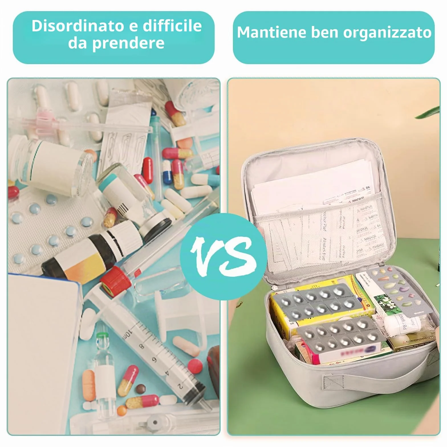 Kit Pronto Soccorso Da Viaggio 2 Pezzi, Cassetta Primo Soccorso, Borsa Medico, Grigio