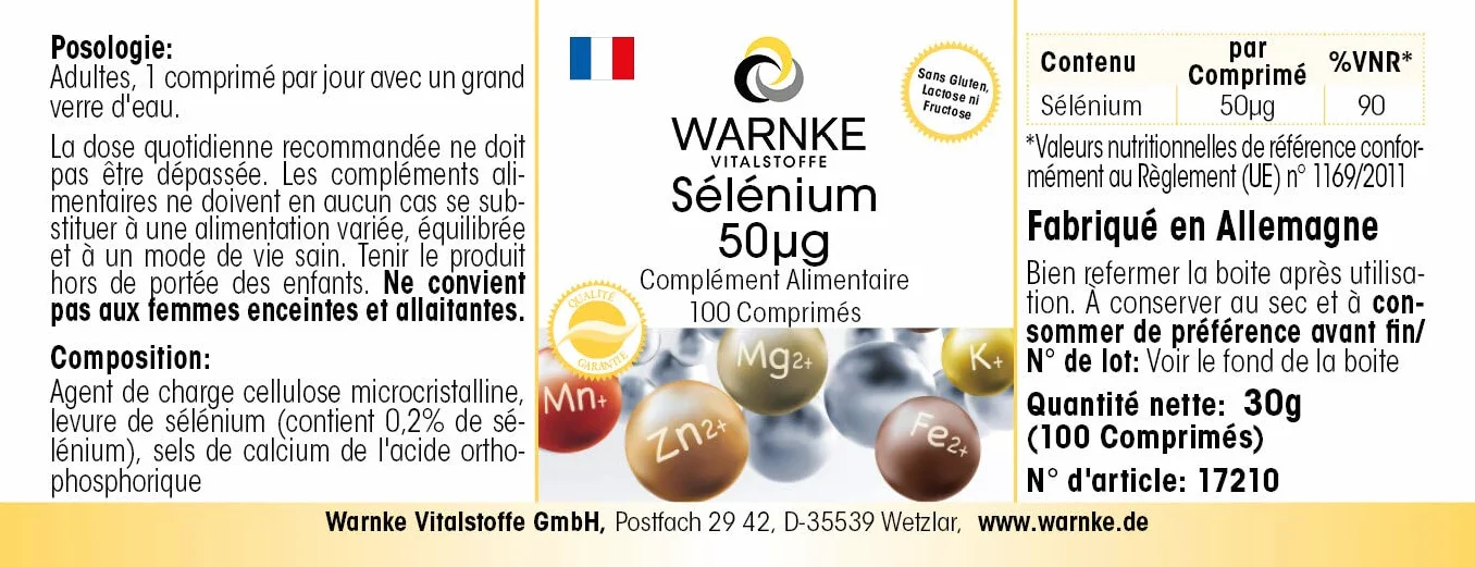 Selenio 50 mcg - 100 compresse - Antiossidante | Warnke Vitalstoffe - Qualità da farmacia tedesca