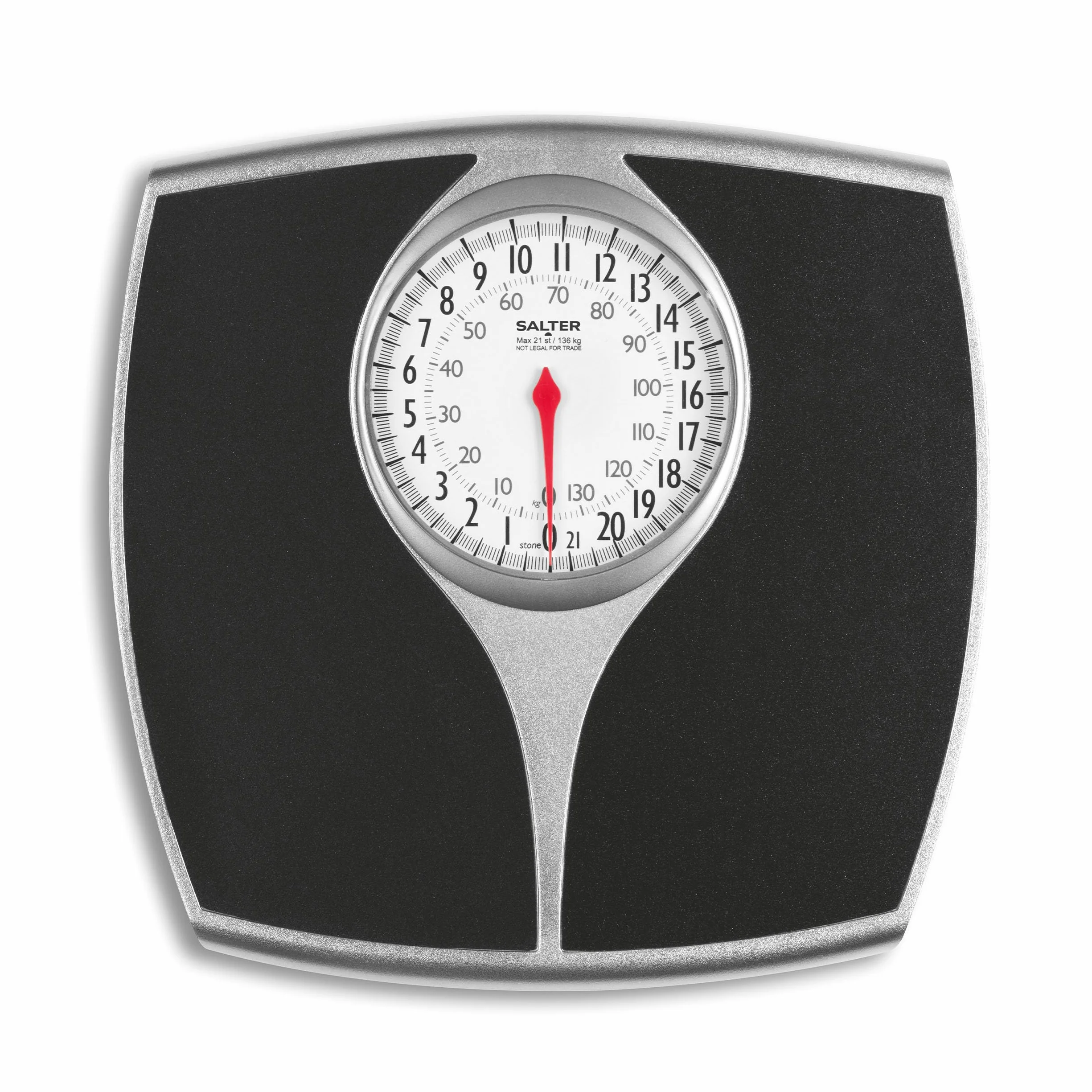 Salter 148 BKSVDR Speedo bilancia pesapersone meccanica, quadrante grande, facile lettura, spaziosa, capacità max 136 kg, no batterie, precisione, affidabilità, misure in kg o lb, nero/argento