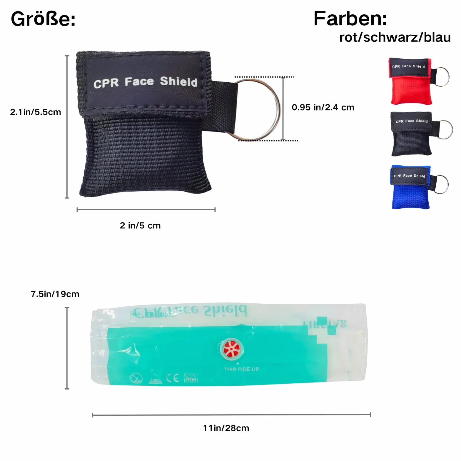 Maschera di ventilazione CPR 6 pezzi portachiavi con moschettone panno valvola ritegno barriera respiratoria tascabile primo soccorso