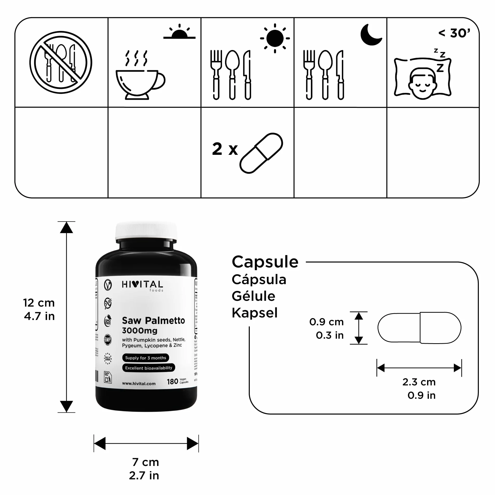 Saw Palmetto 3000 mg 180 capsule vegane Serenoa Repens Sabal Serrulata Semi di zucca Ortica Pigeum Africanum Licopene Zinco HIVITAL