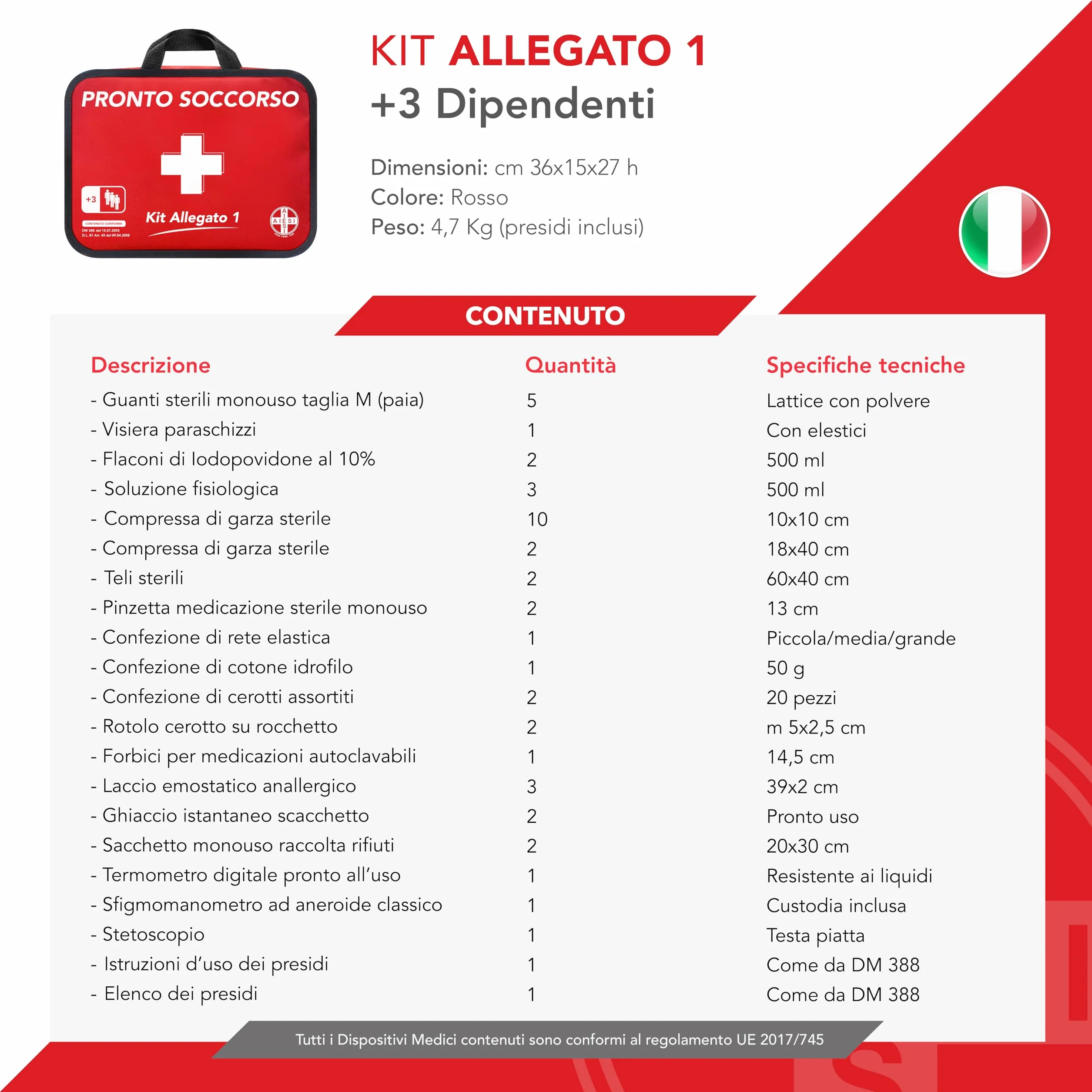 AIESI Cassetta medica di pronto soccorso Borsa con sfigmomanometro DM388 DL81