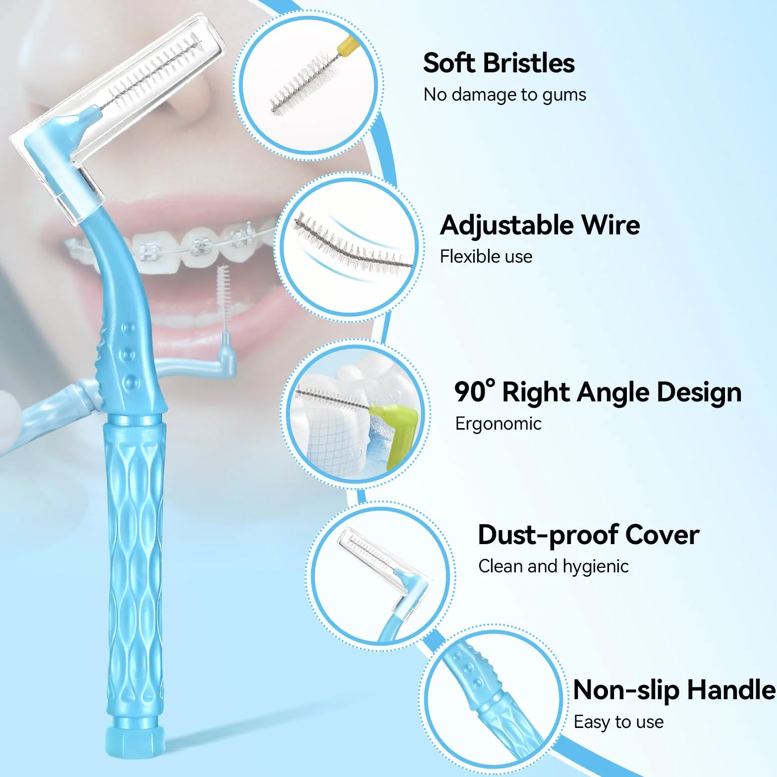 Scovolini Dentali 50 Pezzi 5 Colori 5 Misure Angle Scovolino Denti Spazzolini Interdentali Morbido con Coperchio