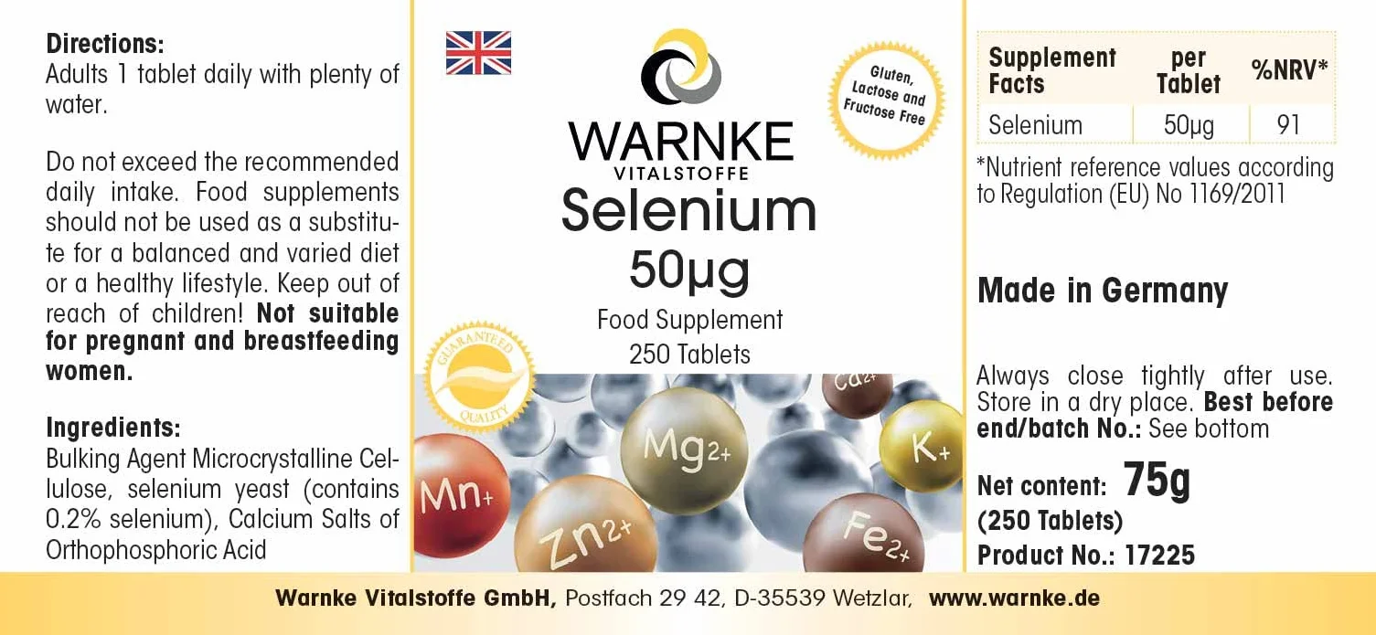Selenio 50 mcg - 250 compresse - Antiossidante | Warnke Vitalstoffe - Qualità da farmacia tedesca