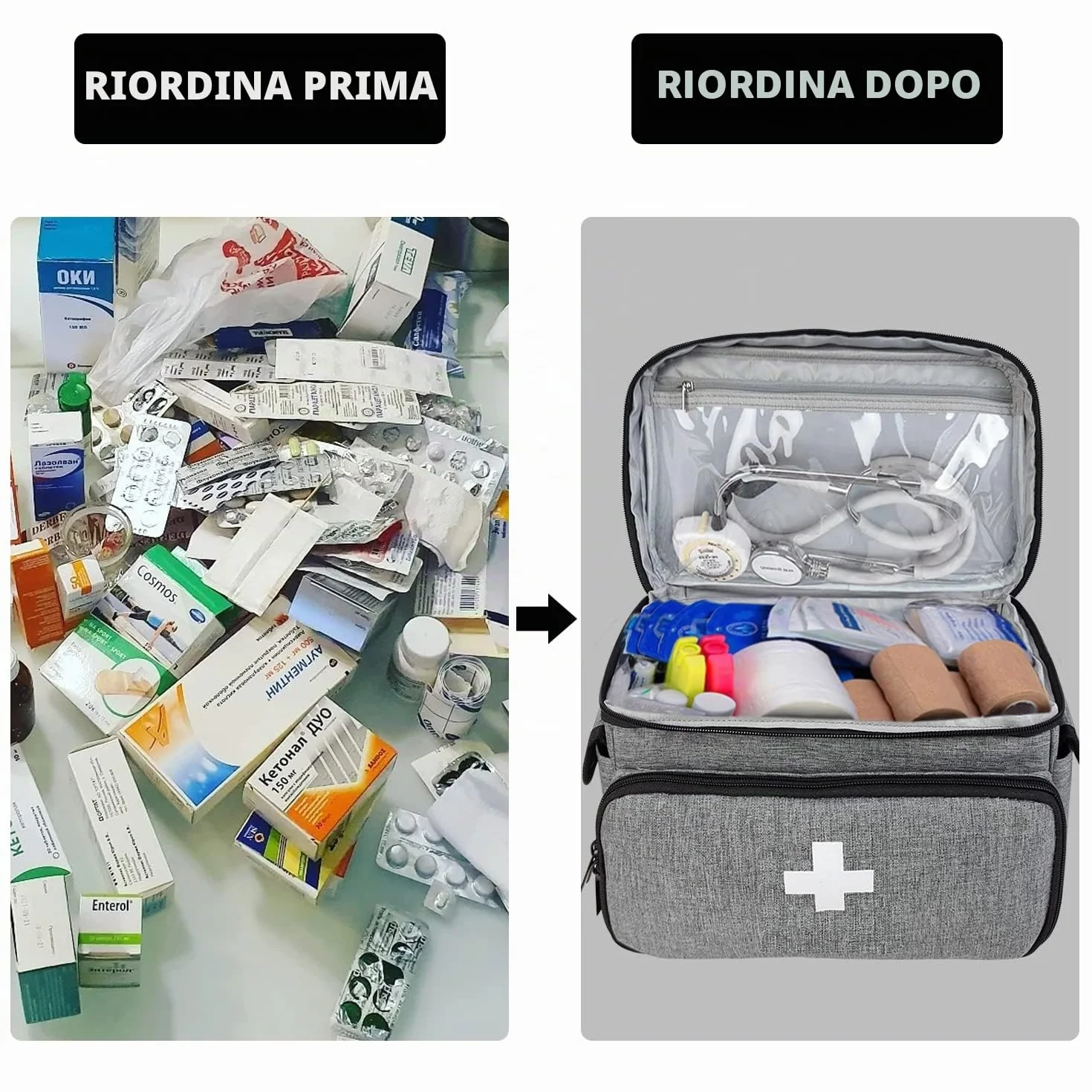 Kit di pronto soccorso Boczif, Borsa di trasporto per emergenza, Organizer medico per casa ufficio viaggi all'aperto (grigio)