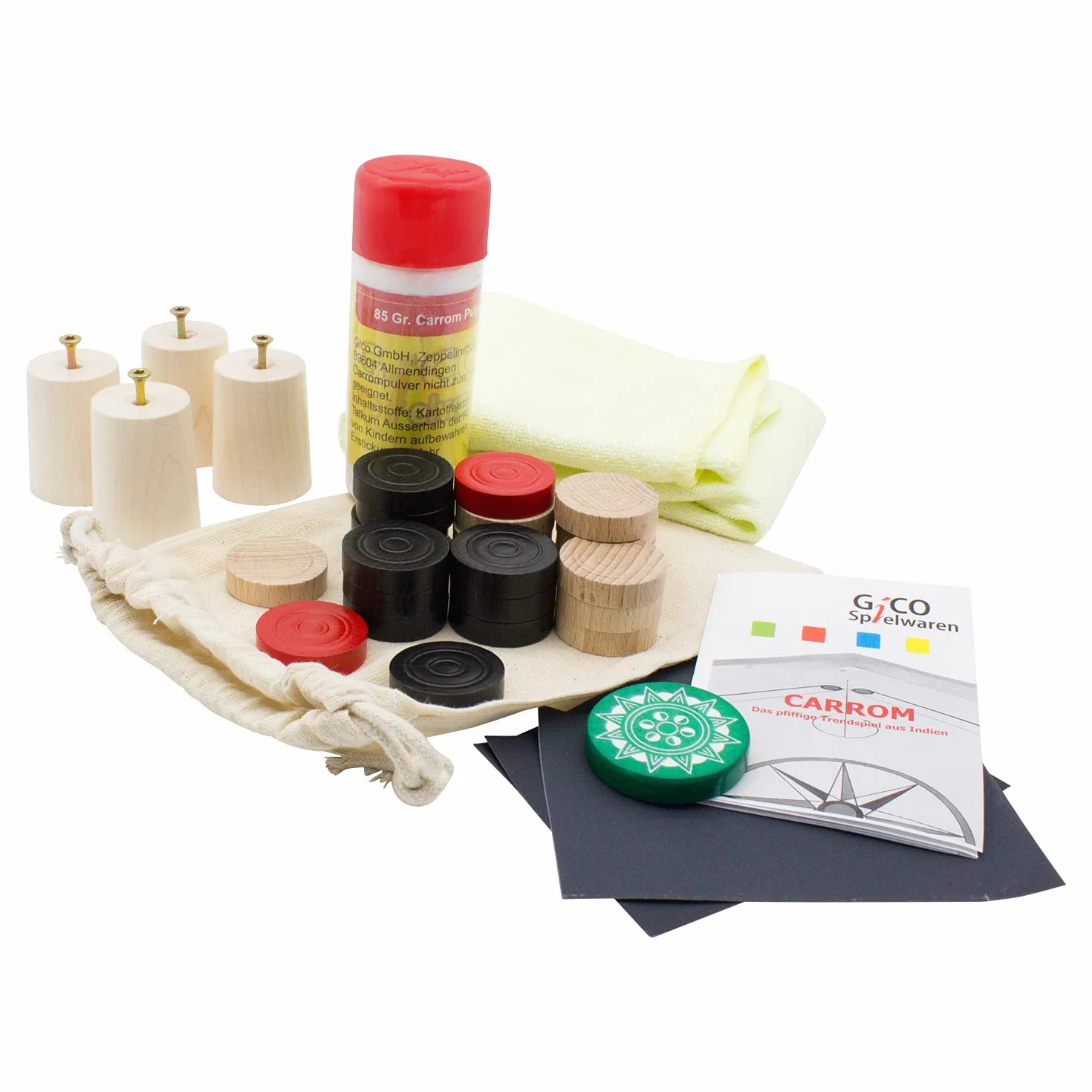 GICO Assortimento accessori Carrom pedine 85g Polvere kit manutenzione Piedi