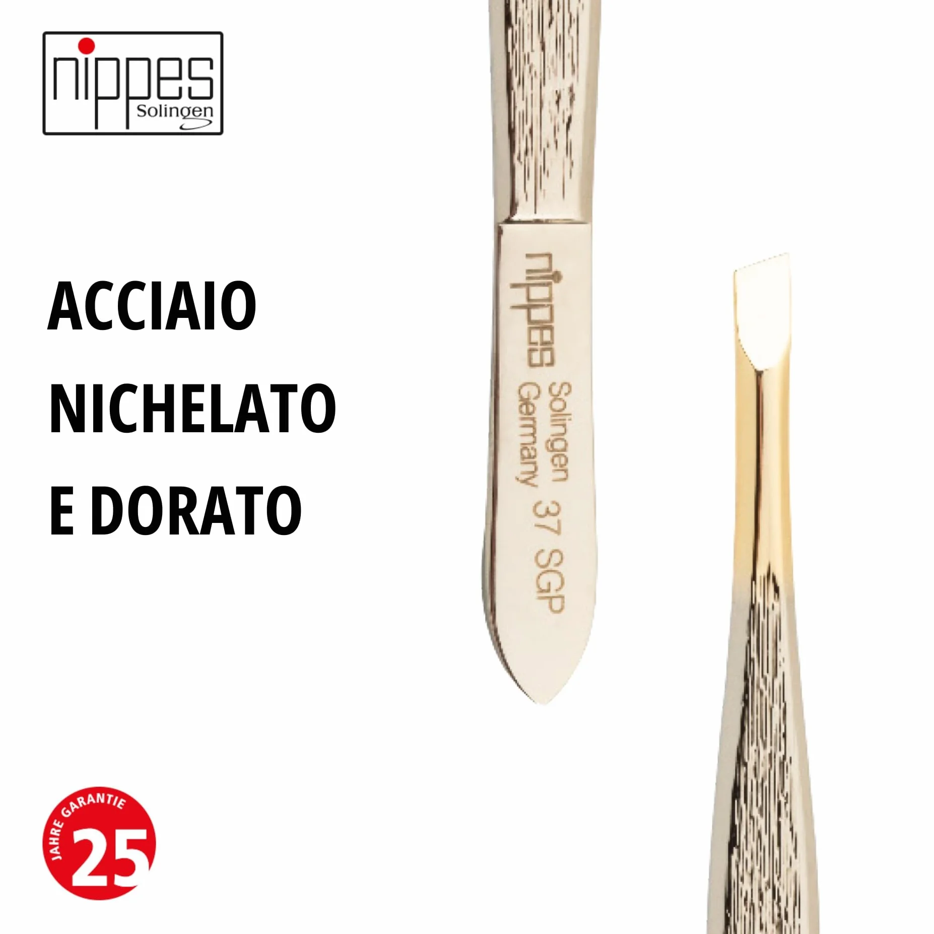 nippes Solingen, Pinzetta 37SGP per rimuovere peli fini, in acciaio nichelato 9 cm, punta dorata, 1 pezzo