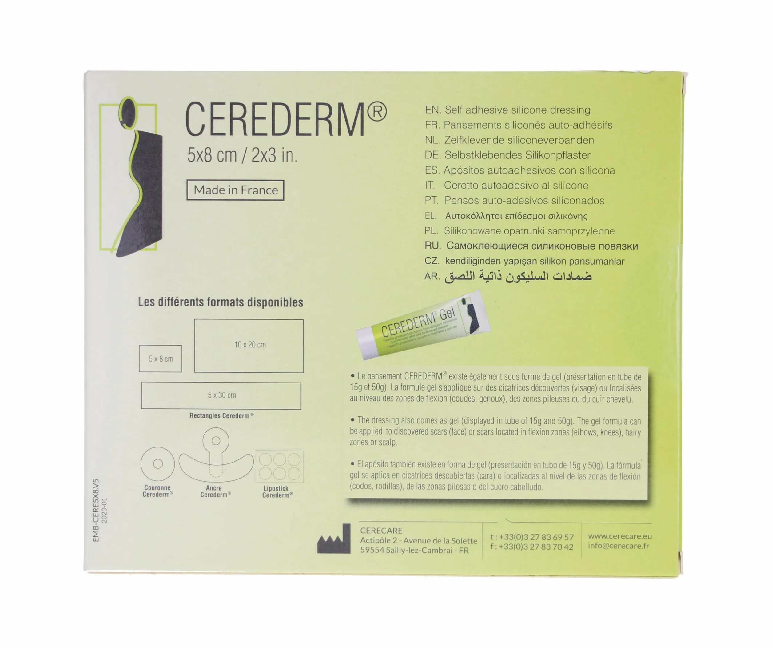 Cerederm - Gestione delle cicatrici rettangolari, 5 x 8 cm, 10 unità