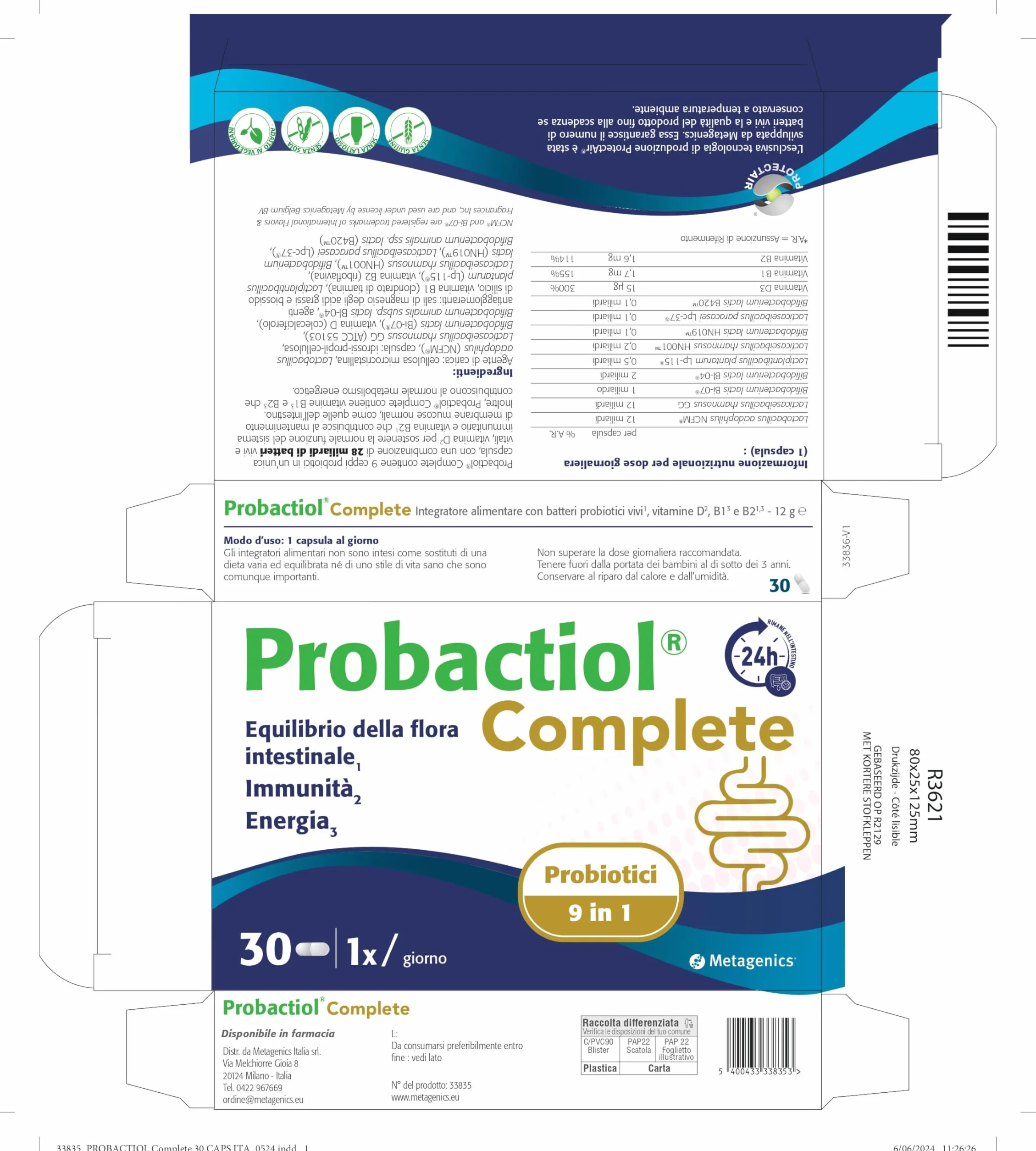 Metagenics Probactiol Complete 30 Capsule - 9 Ceppi Probiotici per Flora Intestinale