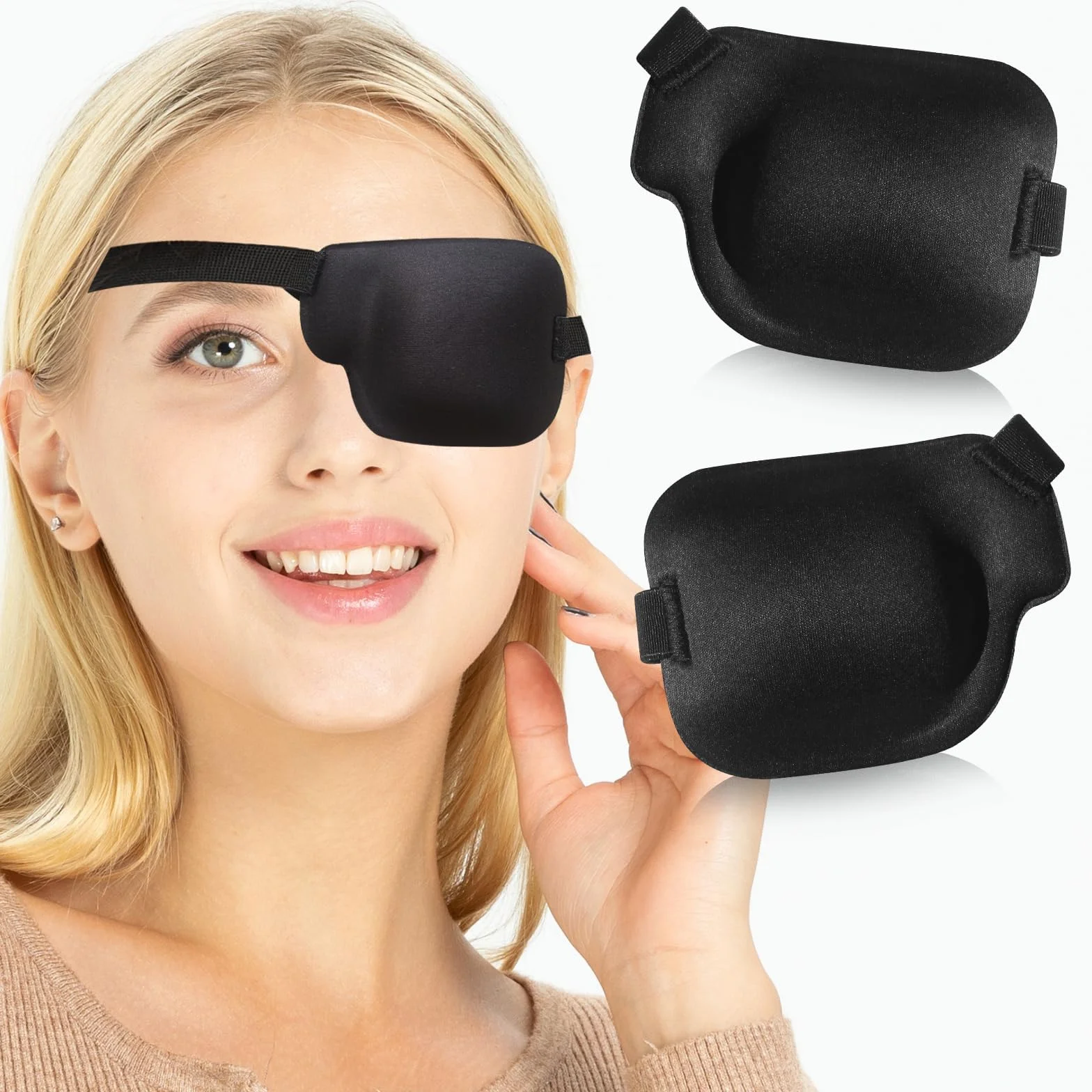 Benda per Occhio 3D Regolabile per Adulti, Nero, Sinistra e Destra