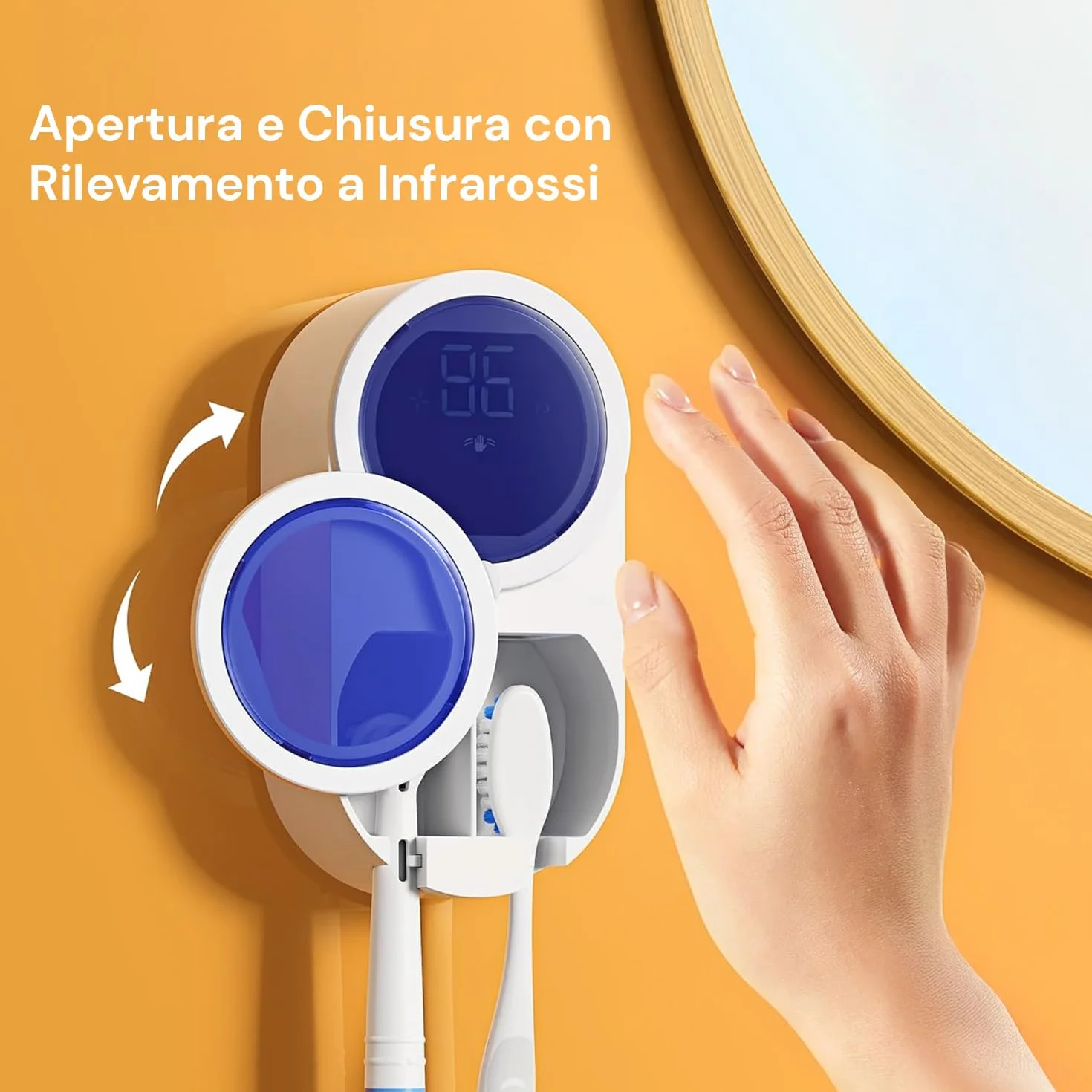 Avilia Sterilizzatore Spazzolini da Parete UV-C con Sensore Infrarossi e Display LED - Asciugatura Automatica e Ricarica USB - Porta Spazzolino Antibatterico per Spazzolini Manuali ed Elettrici