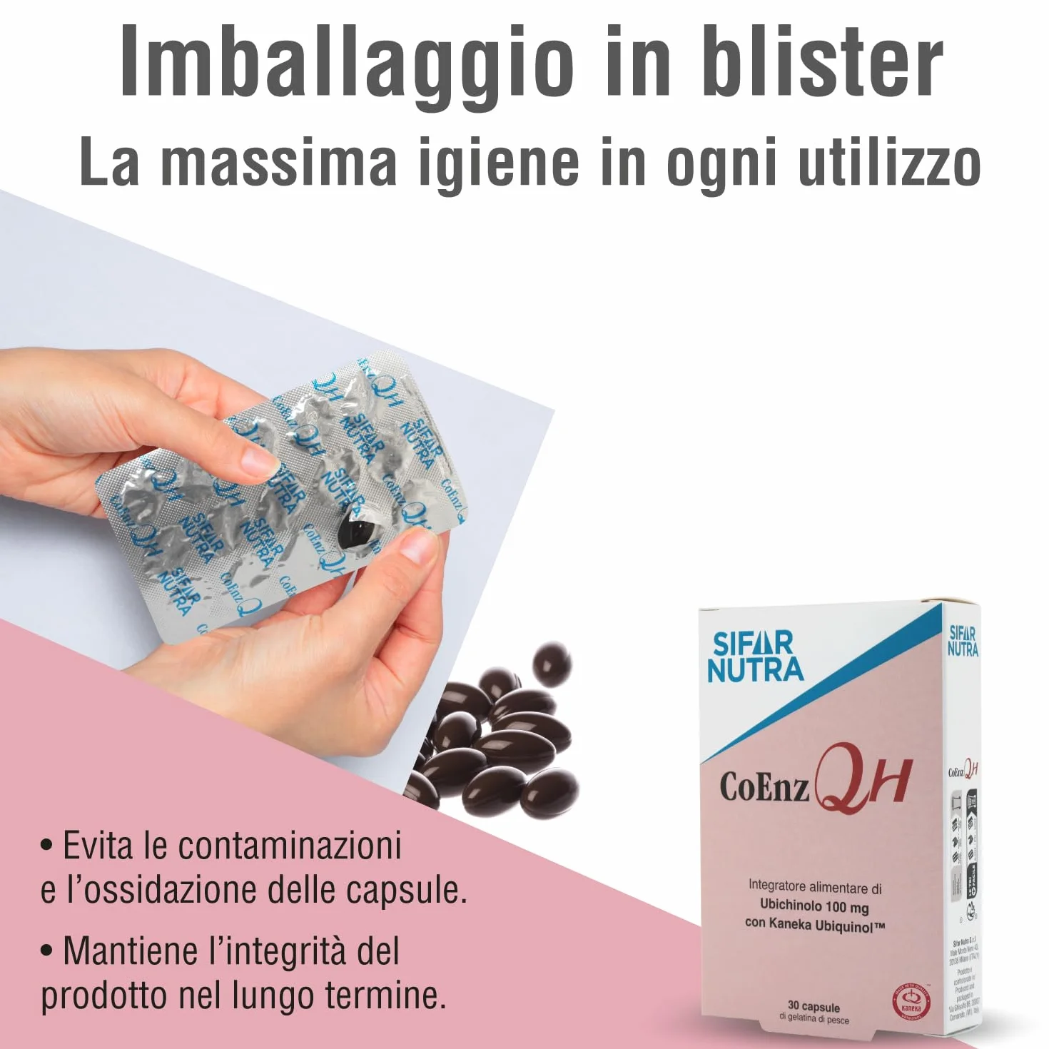 Sifar Nutra CoEnz QH | Kaneka QH | forma attiva di coenzima Q10 | UBICHINOLO 100mg | antiossidante e metabolismo energetico | 30 capsule