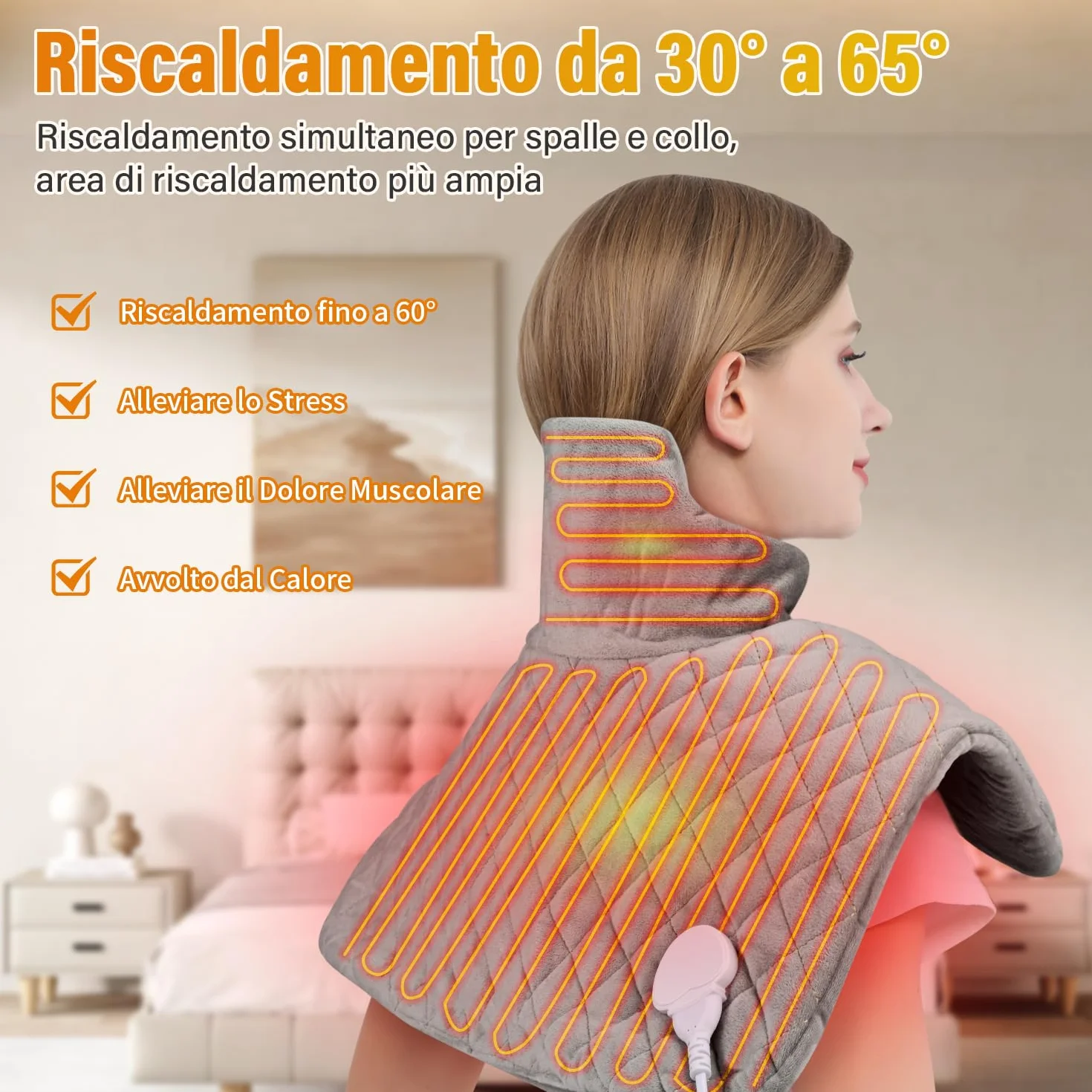 Onherm Termoforo Cervicale e Spalle 48×58cm, Cuscino Termico Elettrico per Collo e Spalle con Spegnimento Automatico, 9 Livelli di Temperatura e Timer 1-4 Ore, Flanella, Lavabile in Lavatrice