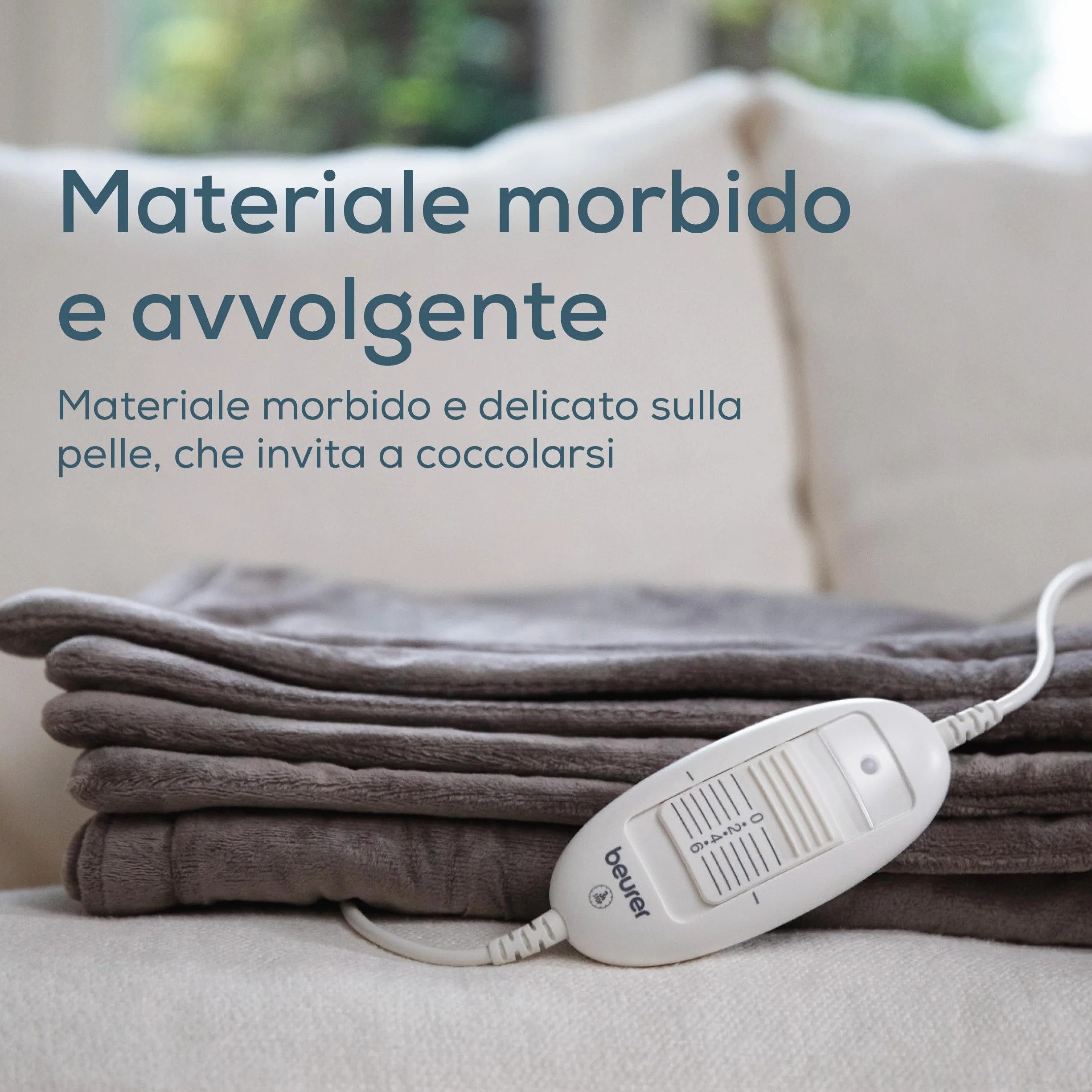 Beurer HD 75 Cosy Coperta Elettrica con Dispositivo di Termoregolazione Elettronico, 6 livelli di temperatura e spegnimento automatico dopo 3h, colore Taupe