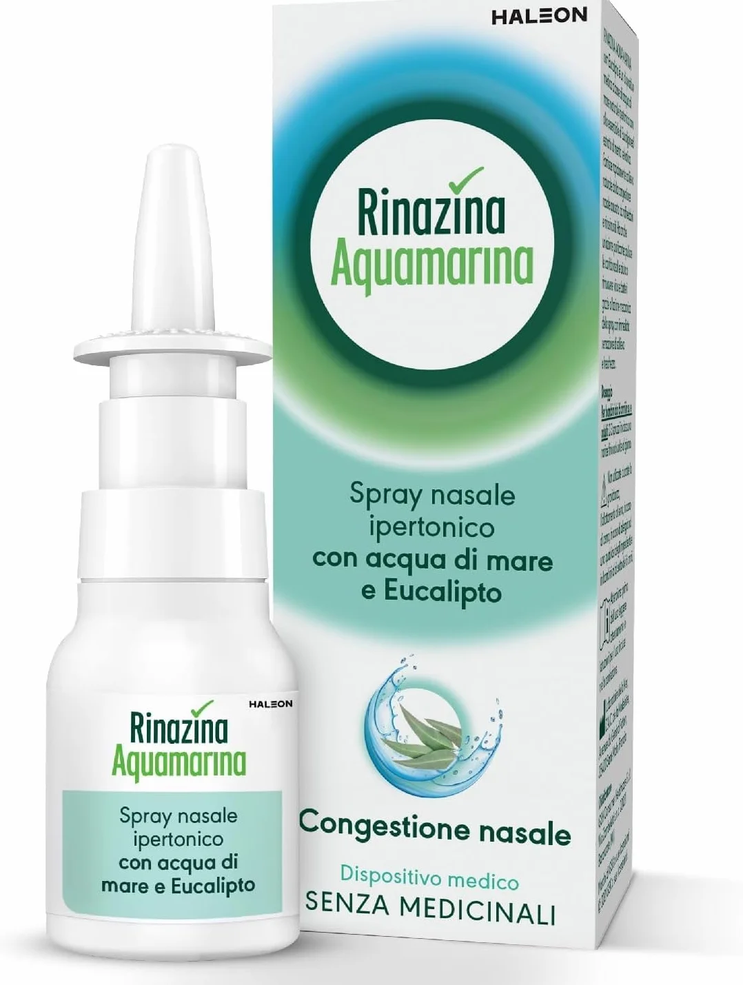 Rinazina Aquamarina Spray Nasale Ipertonico con Acqua di Mare ed Eucalipto, 20 ml